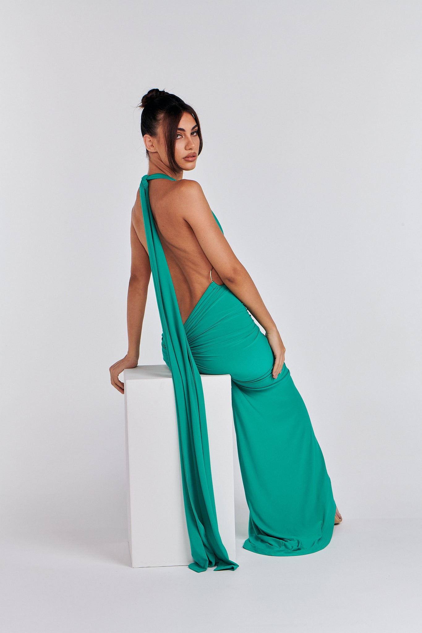 MÉLANI The Label IZABELLA Jade Multi Tie Form Fitted Midi Dress