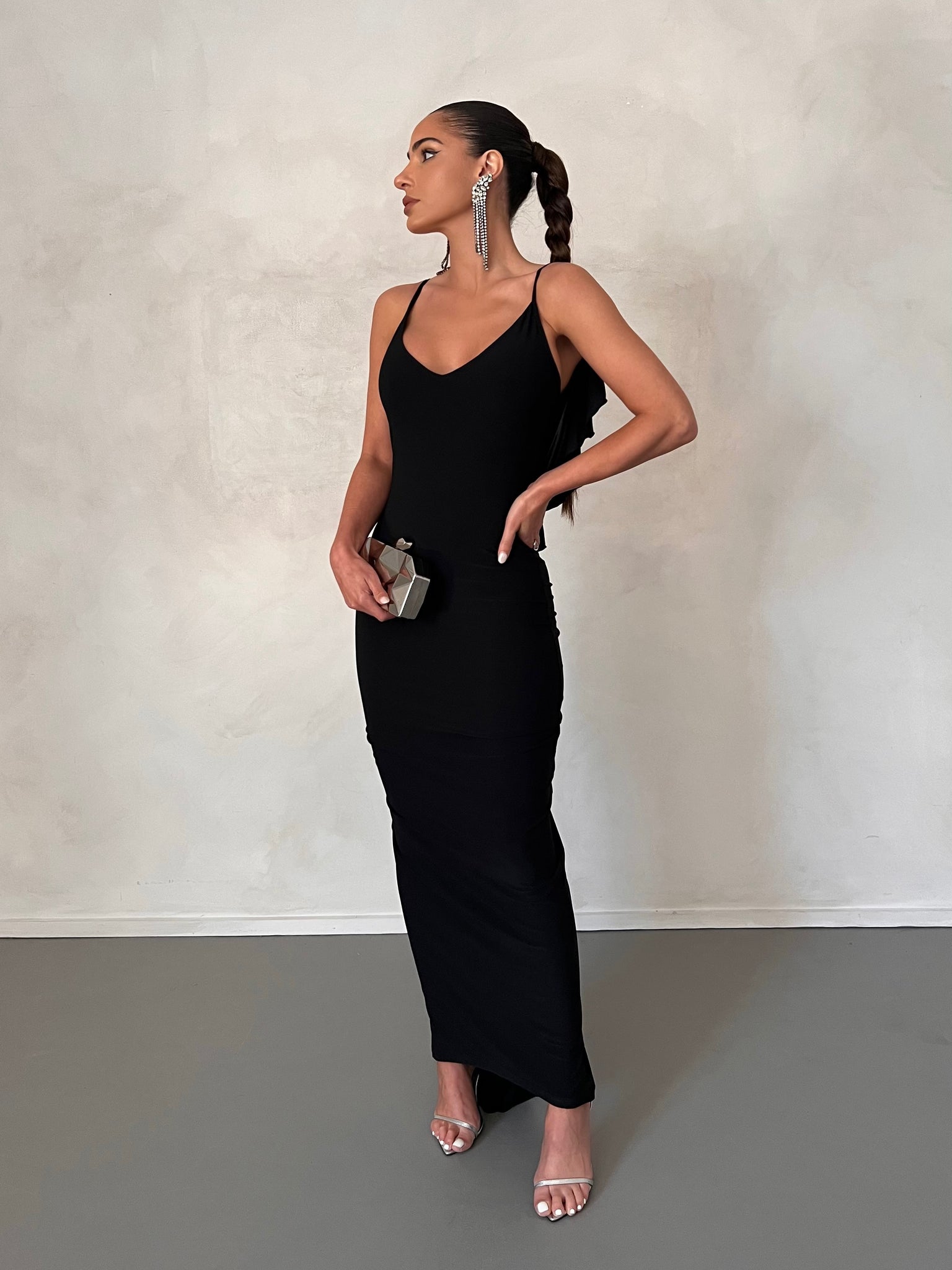 MÉLANI The Label BELLA Black Low Back Midi Dress