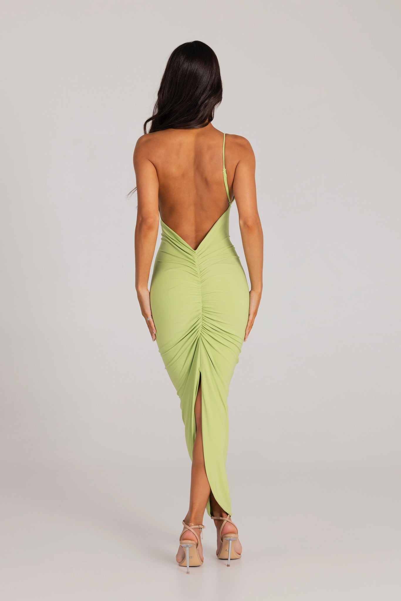 MÉLANI The Label LYDIA Lime Green One Shoulder Open Back Dress