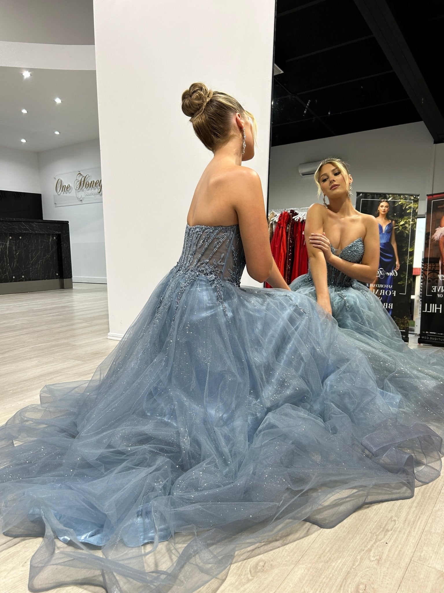 YZMA Strapless Bustier Tulle A - Line Formal Dress in Australia | One Honey Boutique