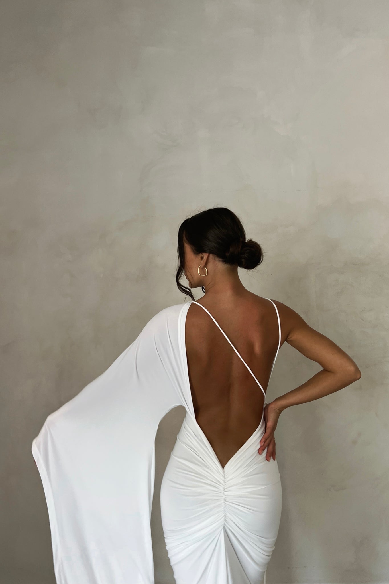 MÉLANI The Label ATHENA White One Sleeve Low Back Dress