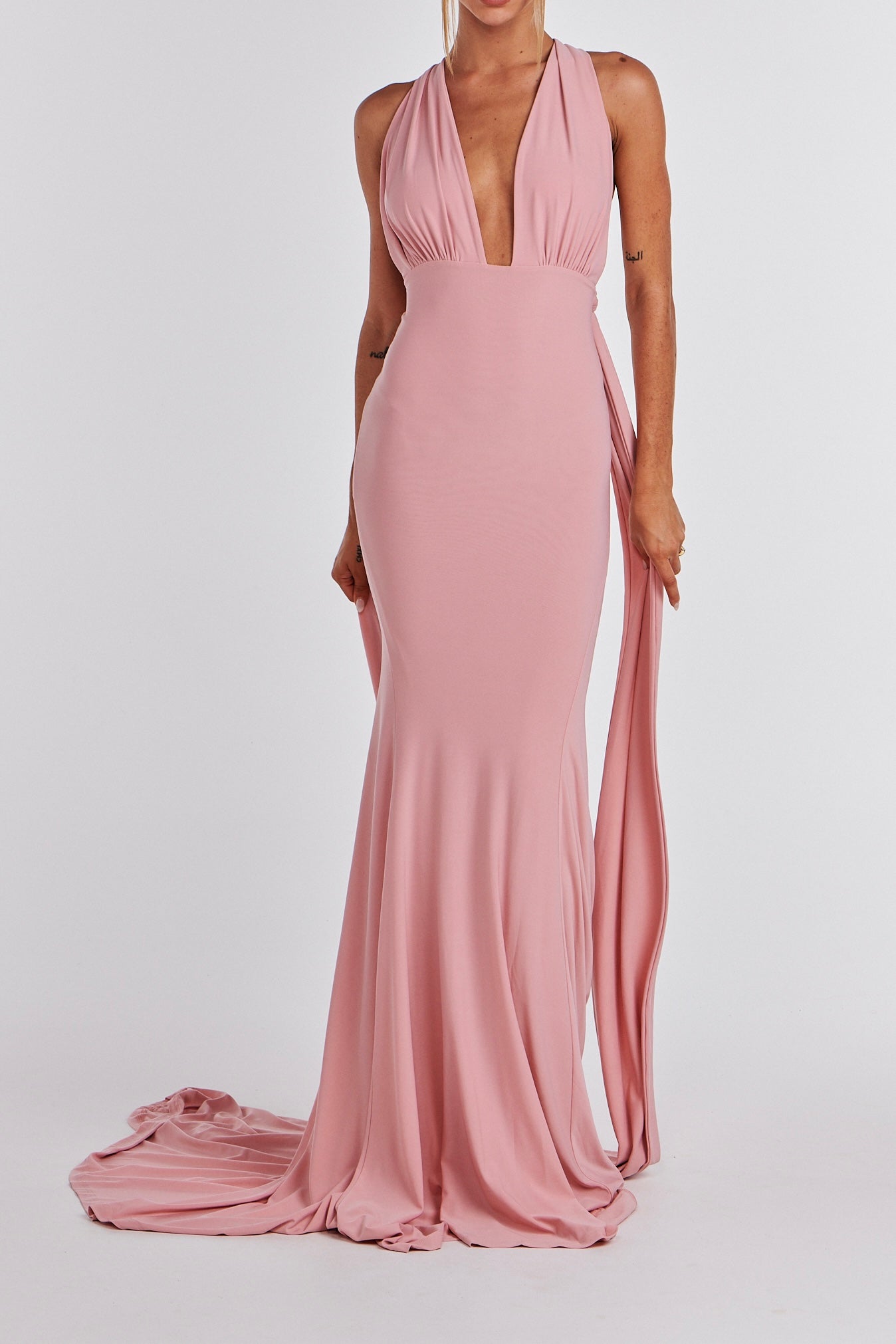 MÉLANI The Label ELIANA Blush Multi Tie Backless Bridesmaid Formal Gown