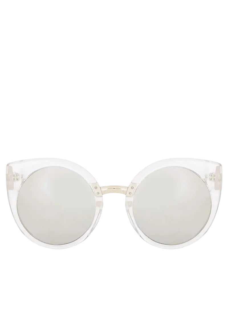 QUAY CHINA DOLL Clear Silver Mirror Oversized Cat Eye Sunglasses