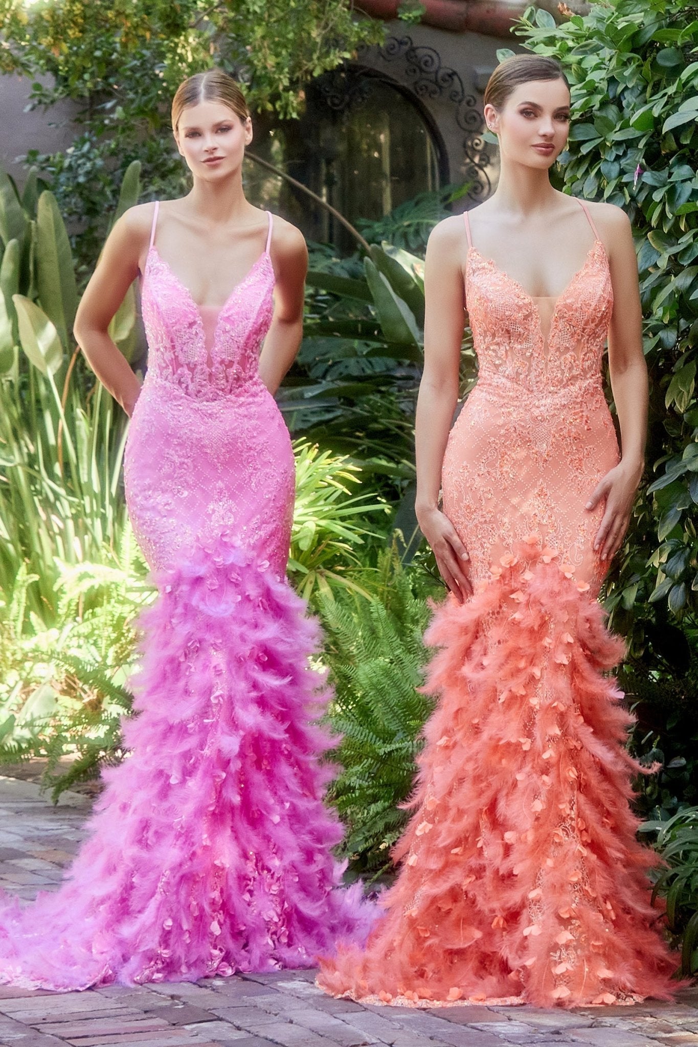 ELLIANA Trumpet Mermaid Feather Feature Prom & Formal Evening Dress in Australia | One Honey Boutique