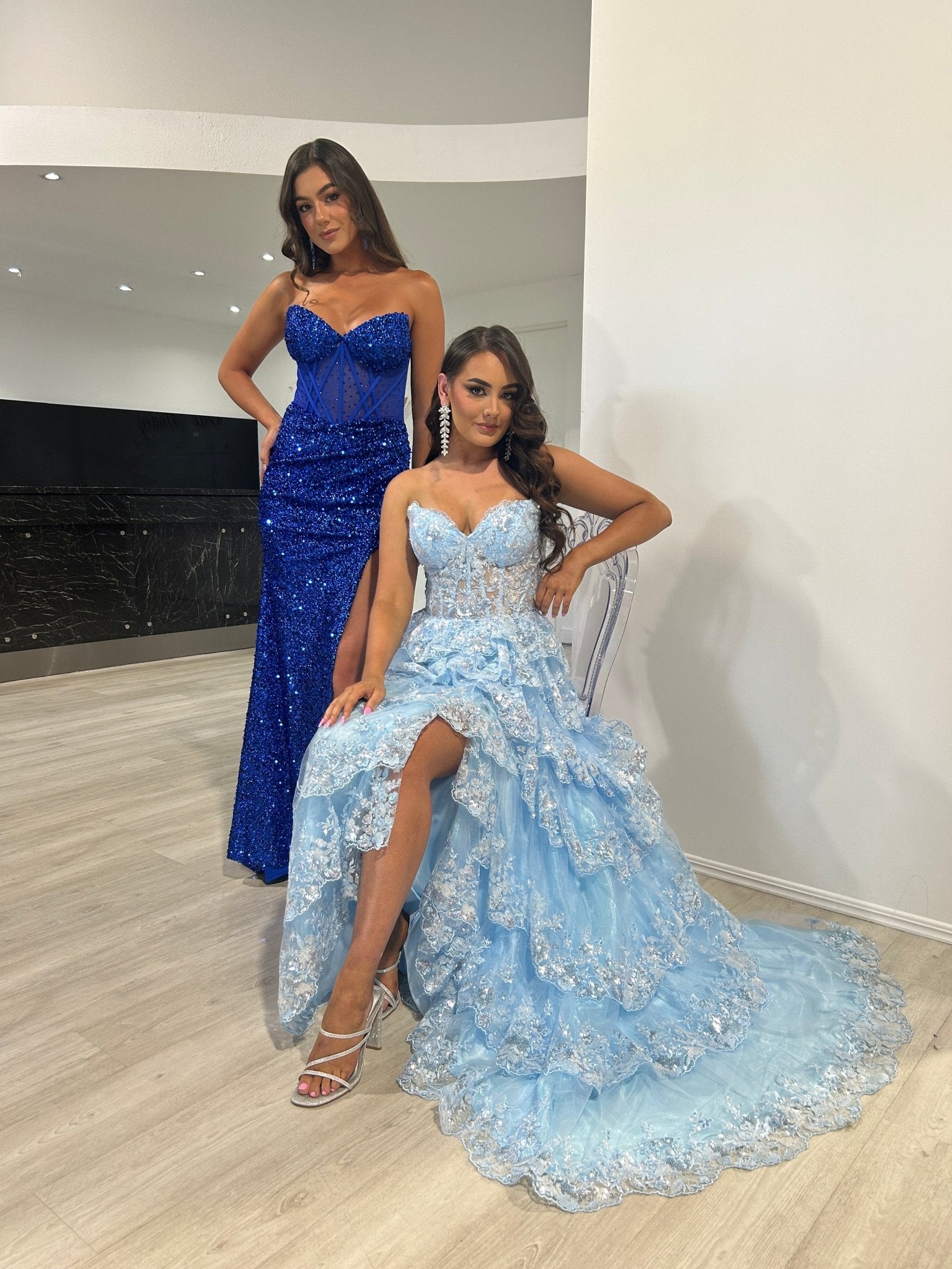 Honey Couture CASEY Royal Sequin Strapless Corset Bustier Mermaid Formal Dress in Australia | One Honey Boutique