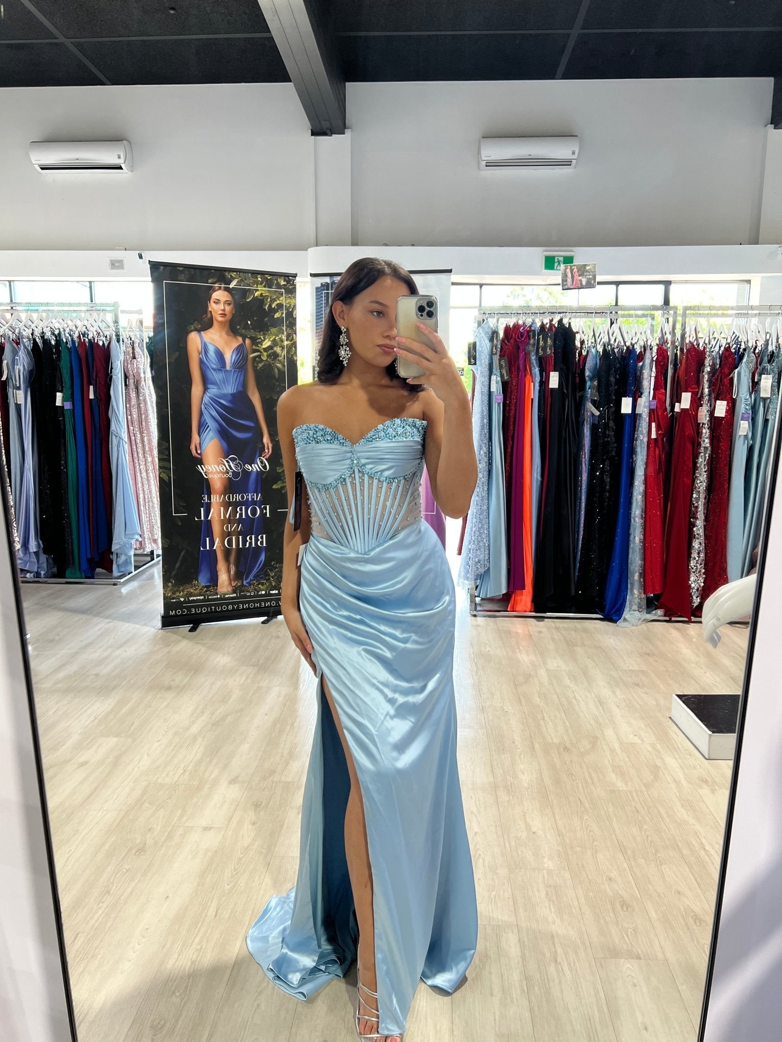 ALIX Strapless Satin Diamanté Detail Corset Bustier Formal Dress in Australia | One Honey Boutique