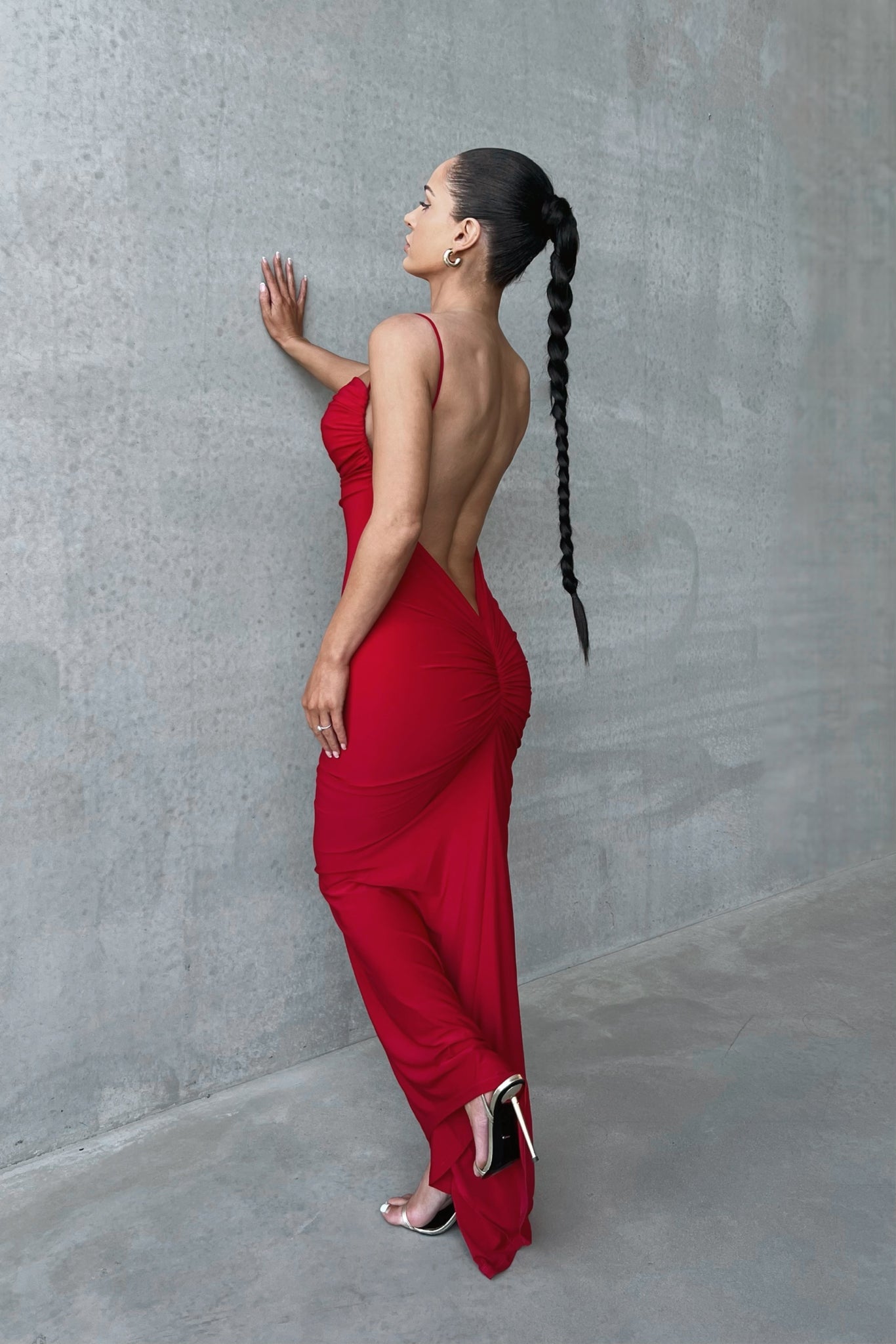 MÉLANI The Label CELINA Red Bum Ruched Backless Dress