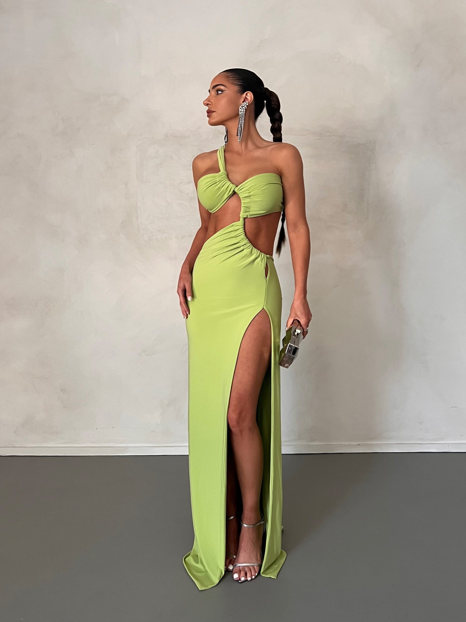MÉLANI The Label EVE Lime Green Cut Out Form Fitted Midi Dress