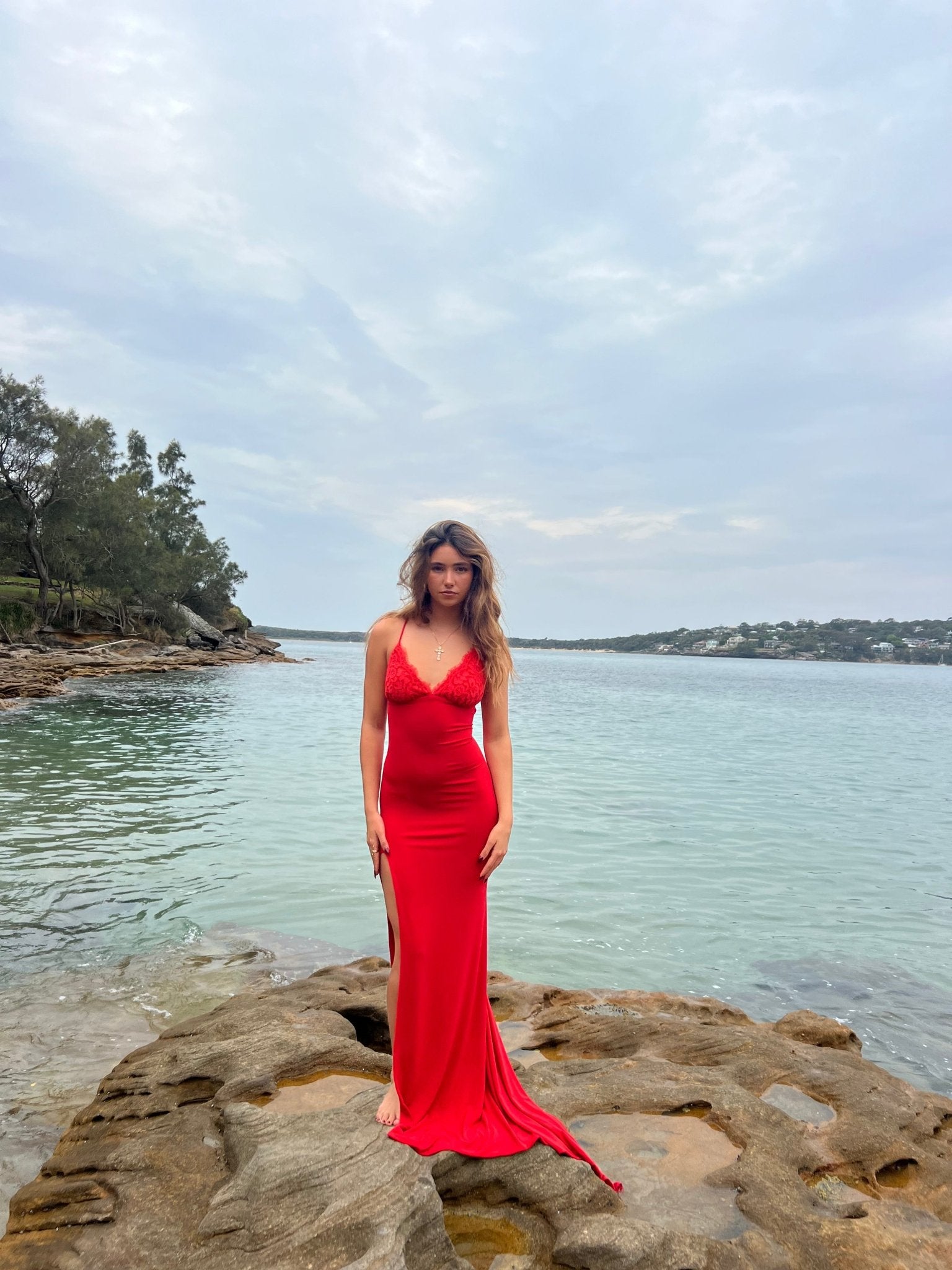 Amy Taylor LACEY Slinky Lace Detail Lace Up Back Mermaid Formal Dress in Australia | One Honey Boutique