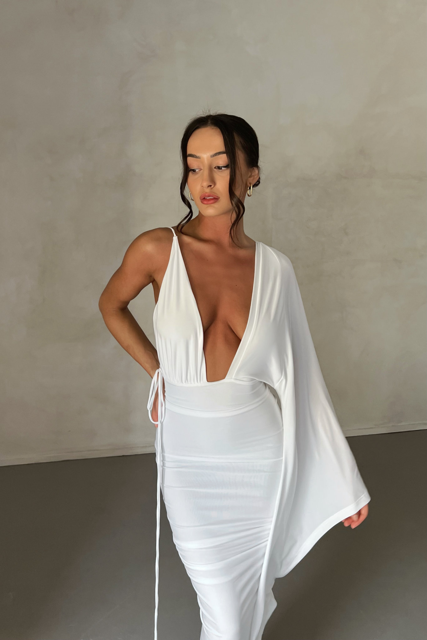 MÉLANI The Label ATHENA White One Sleeve Low Back Dress