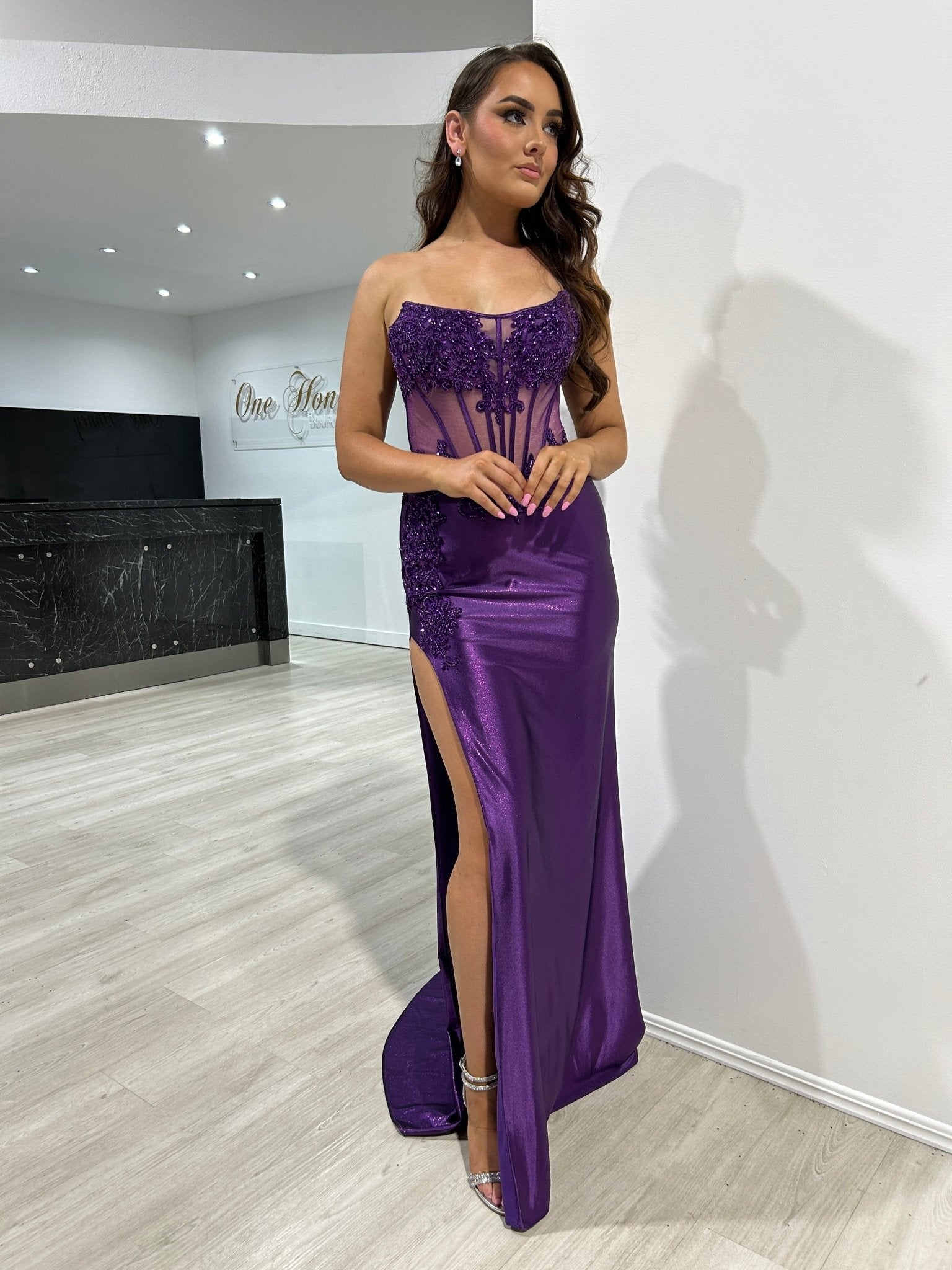 AZURA Strapless Sheer Corset Silky Mermaid Formal Gown Dress in Australia | One Honey Boutique