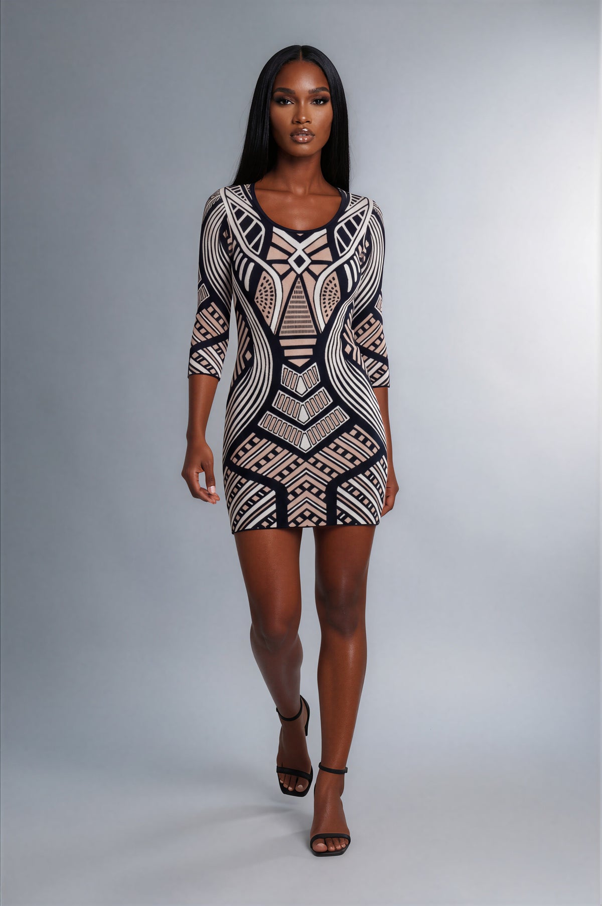 Honey Couture ZAHARA Geometric Knit Bandage Mini Dress