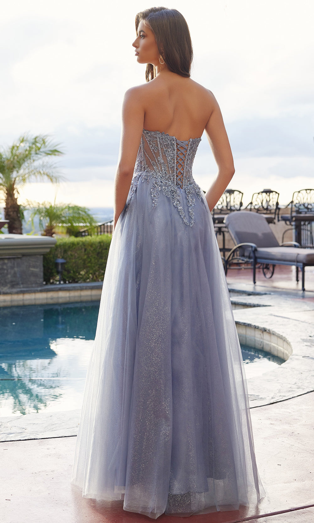 LEIGHTON Beaded Corset A-Line Formal Gown with Leg Split