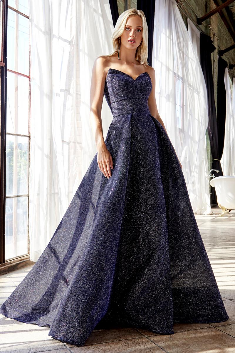 Honey Couture POLLY Midnight Blue Glitter Shimmer Strapless Ballgown Formal Dress