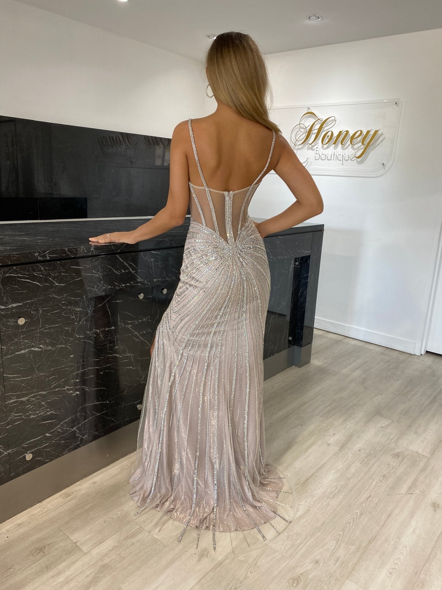 AMORE Platinum Bustier Beaded Corset Formal Dress in Australia | One Honey Boutique