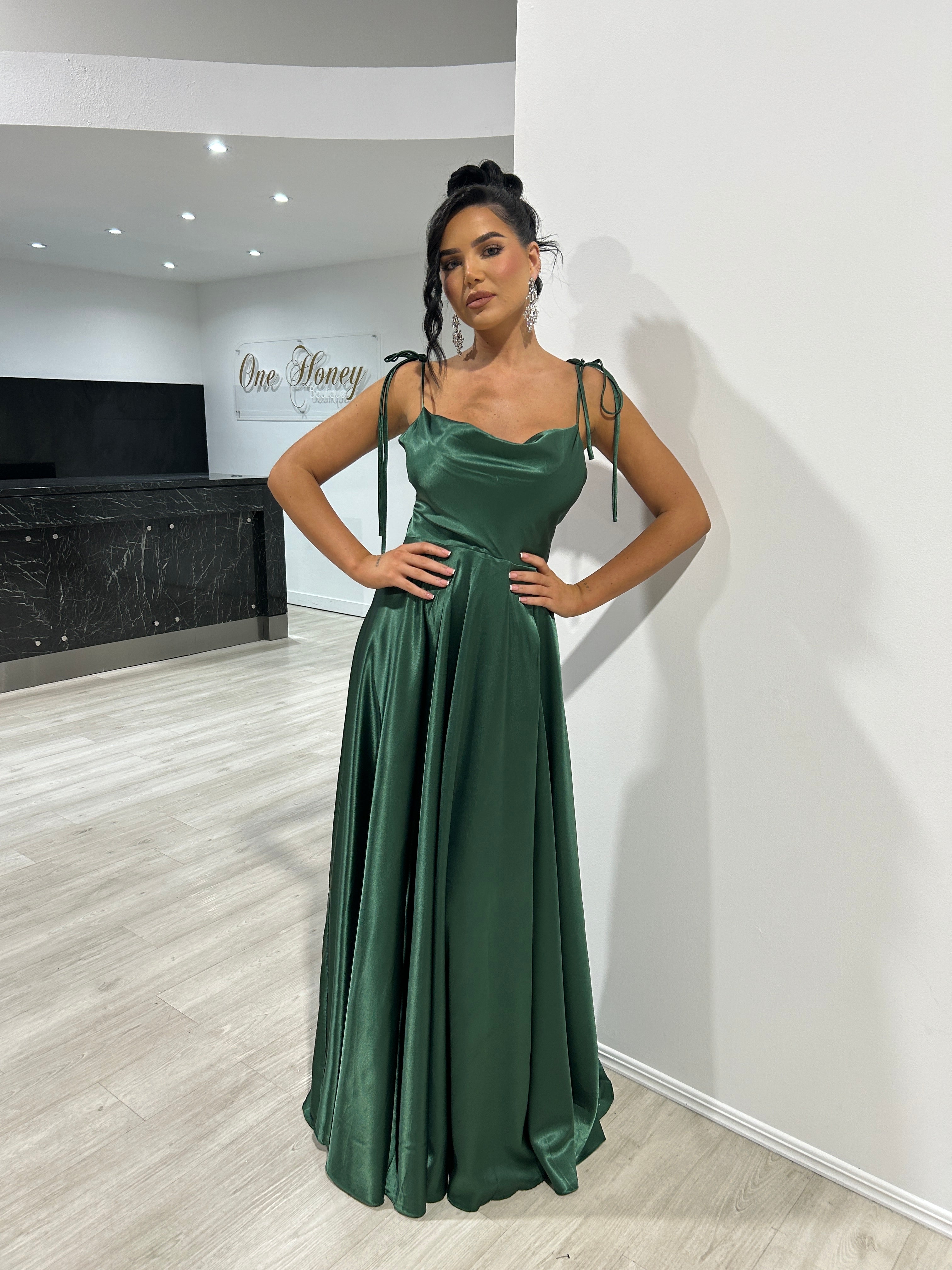 Honey Couture XENA Emerald Tie Up A-Line Formal Bridesmaid Dress