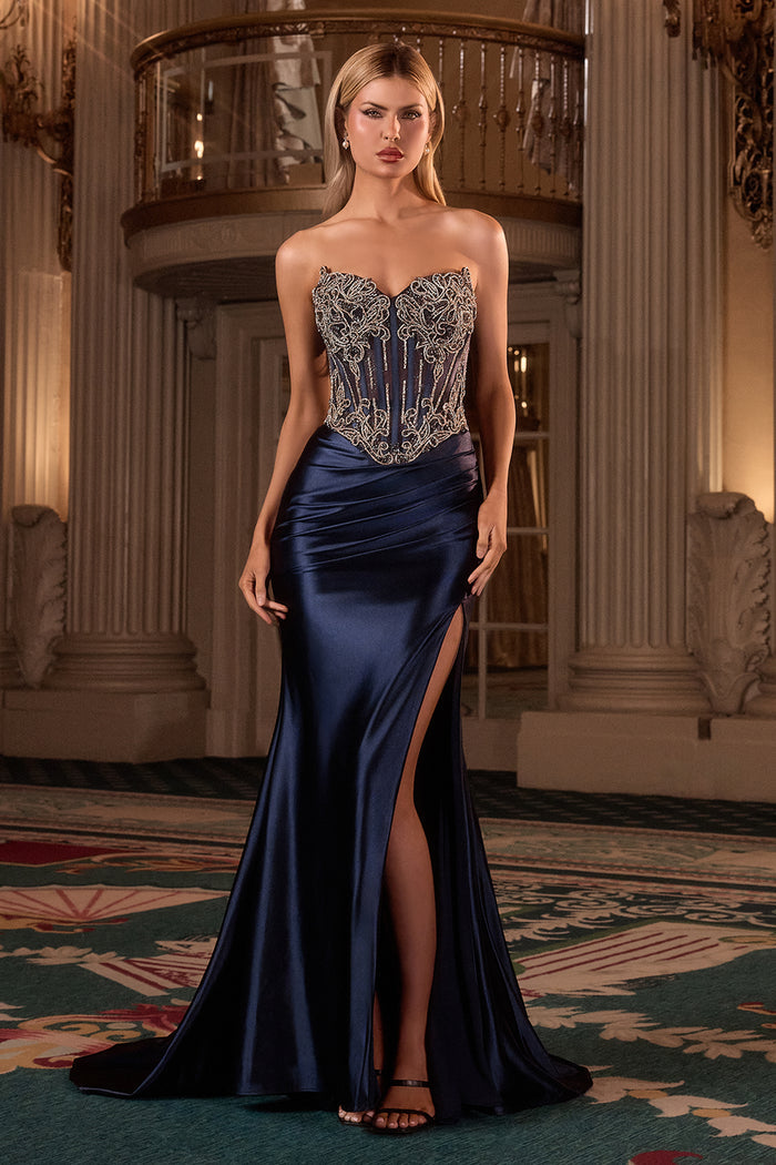 JUANITA Strapless Rhinestone Corset Fitted Prom & Formal Dress