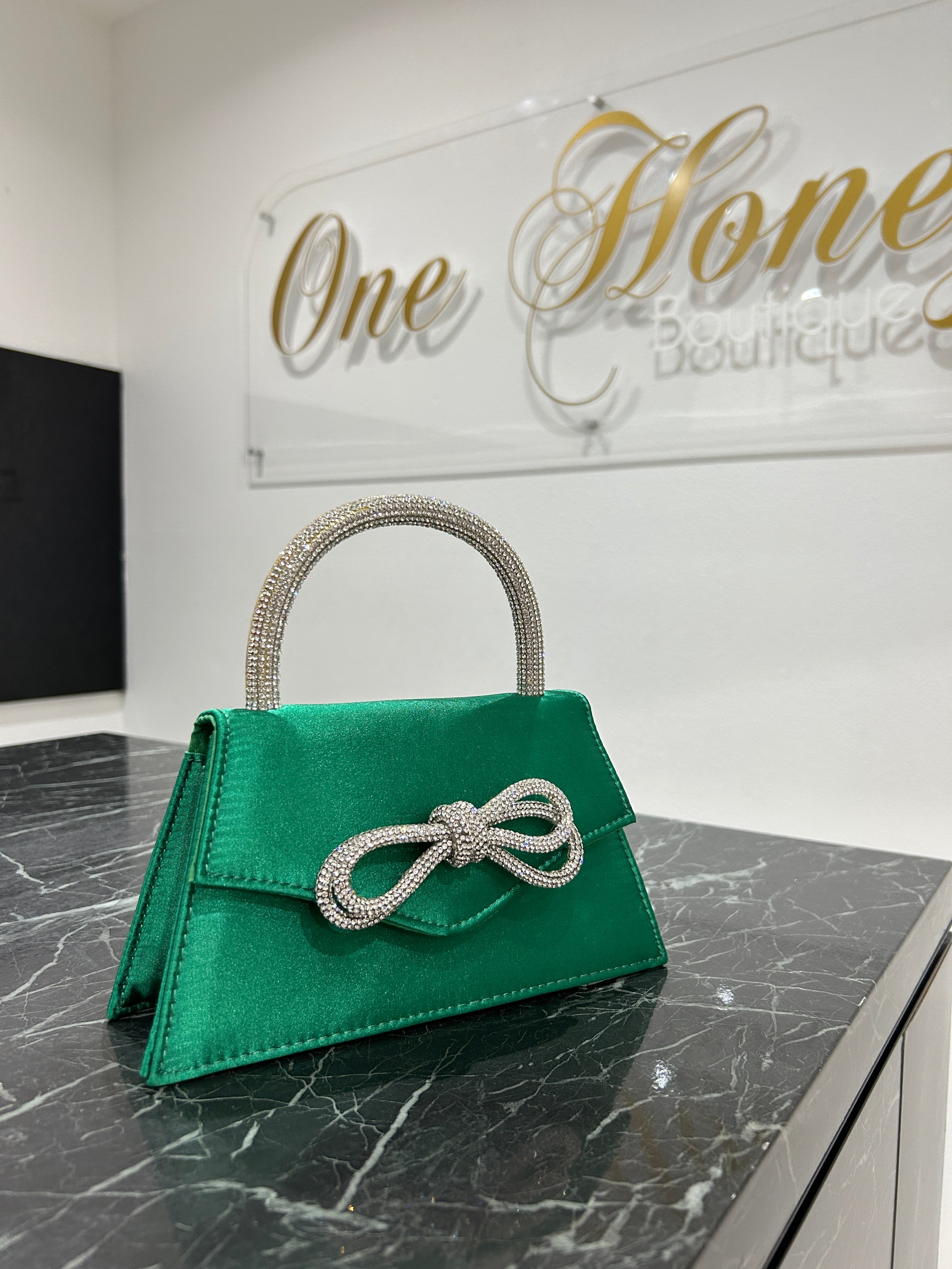 Honey Couture SAINT Green Sparkle Bow Handle Mini Bag