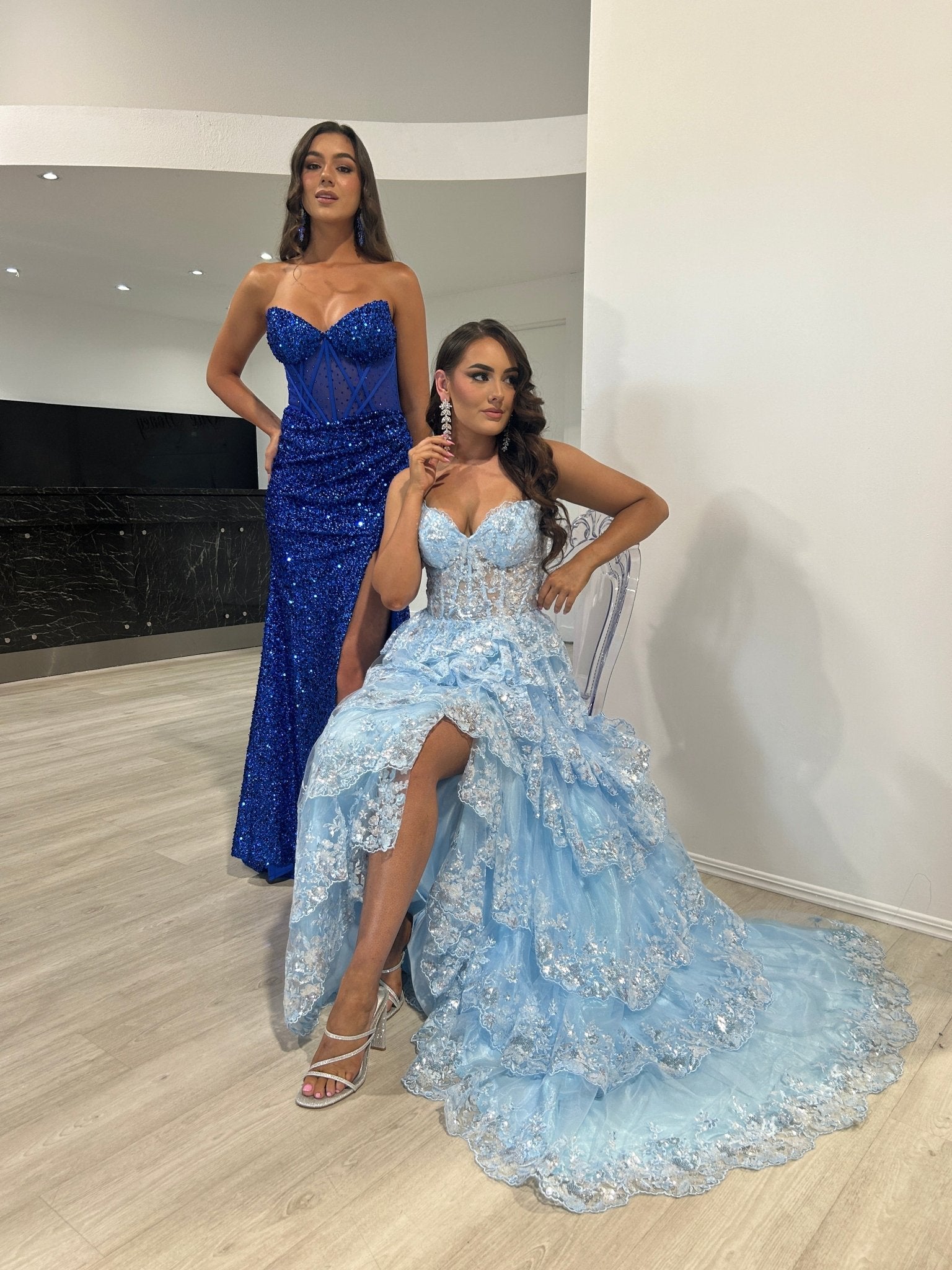 Honey Couture CASEY Royal Sequin Strapless Corset Bustier Mermaid Formal Dress in Australia | One Honey Boutique