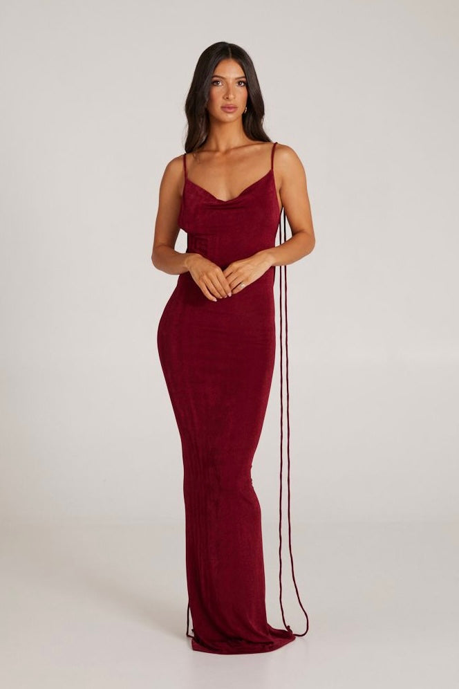 MÉLANI The Label CRISTINA Wine Drape Low Back Dress