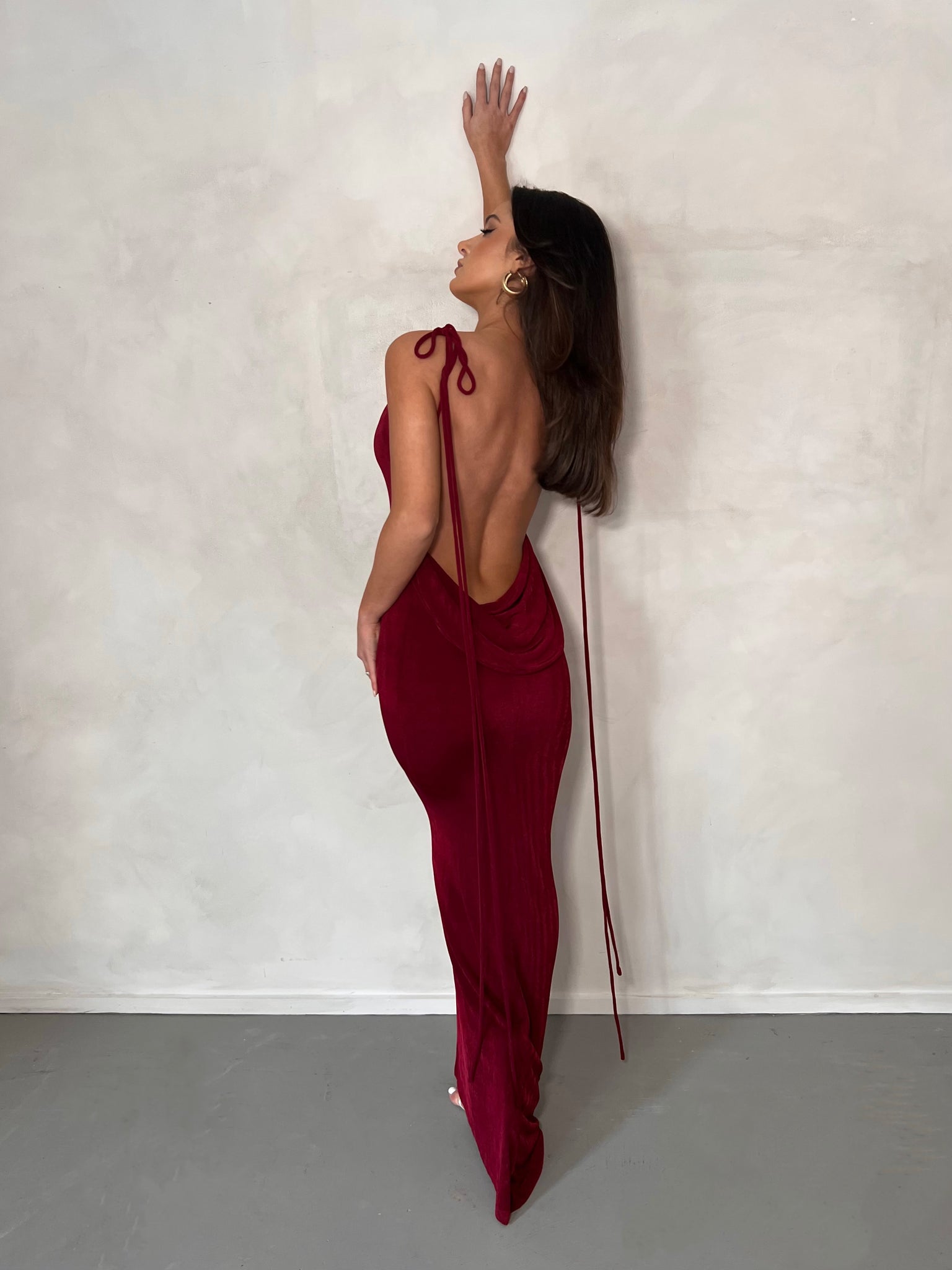 MÉLANI The Label CRISTINA Wine Drape Low Back Dress