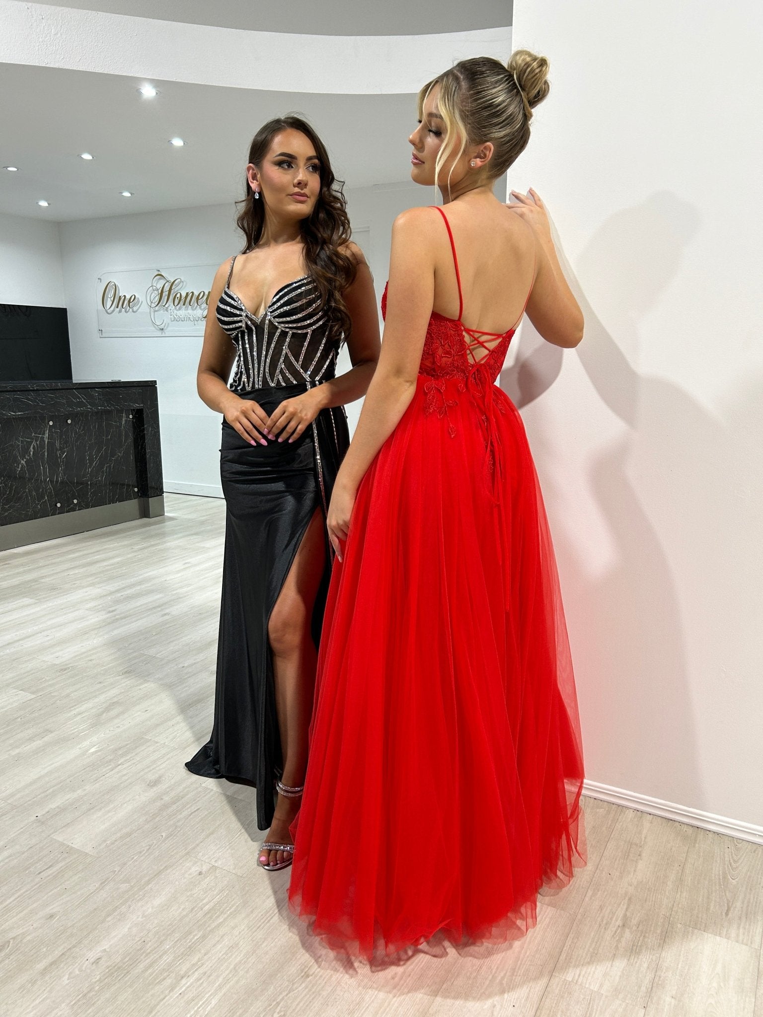 Honey Couture JARRISSA Red Tulle A Line Formal Dress in Australia | One Honey Boutique