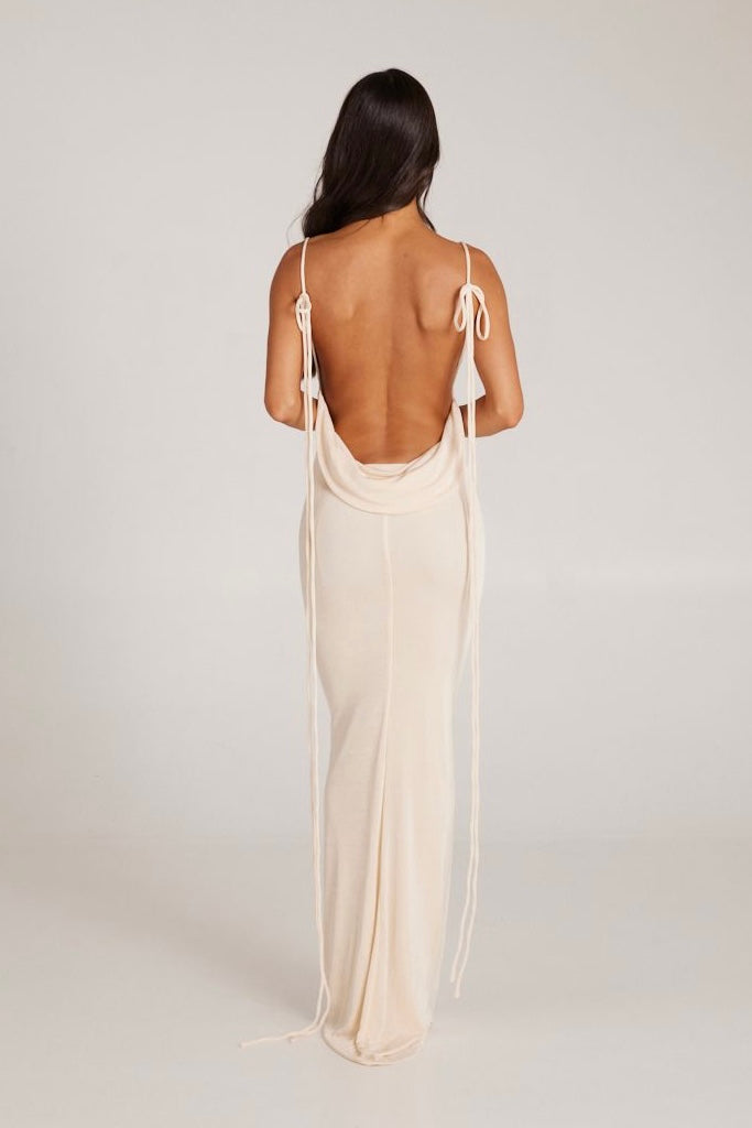 MÉLANI The Label CRISTINA Pearl White Drape Low Back Dress