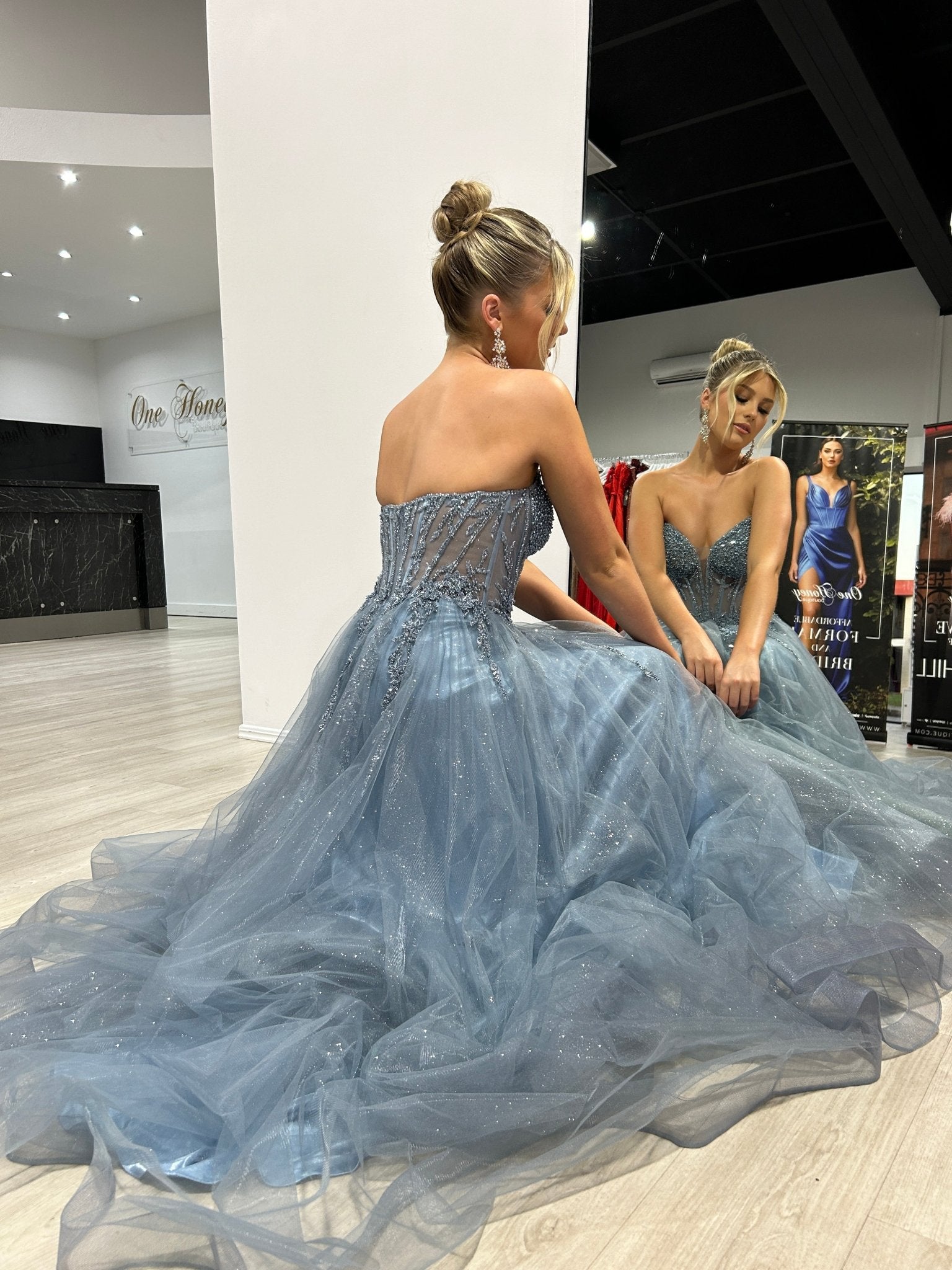 YZMA Strapless Bustier Tulle A - Line Formal Dress in Australia | One Honey Boutique