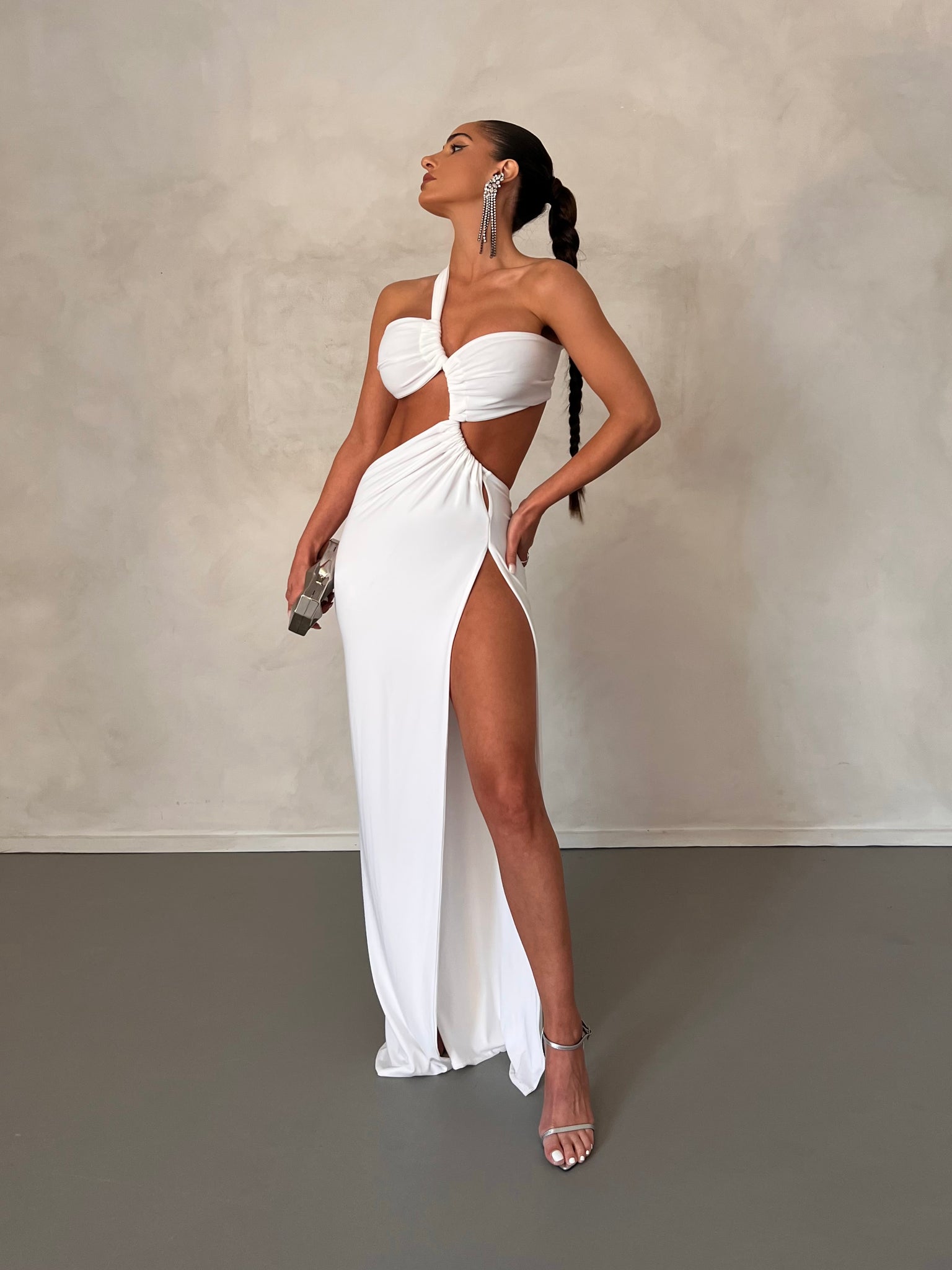 MÉLANI The Label EVE White Cut Out Form Fitted Midi Dress