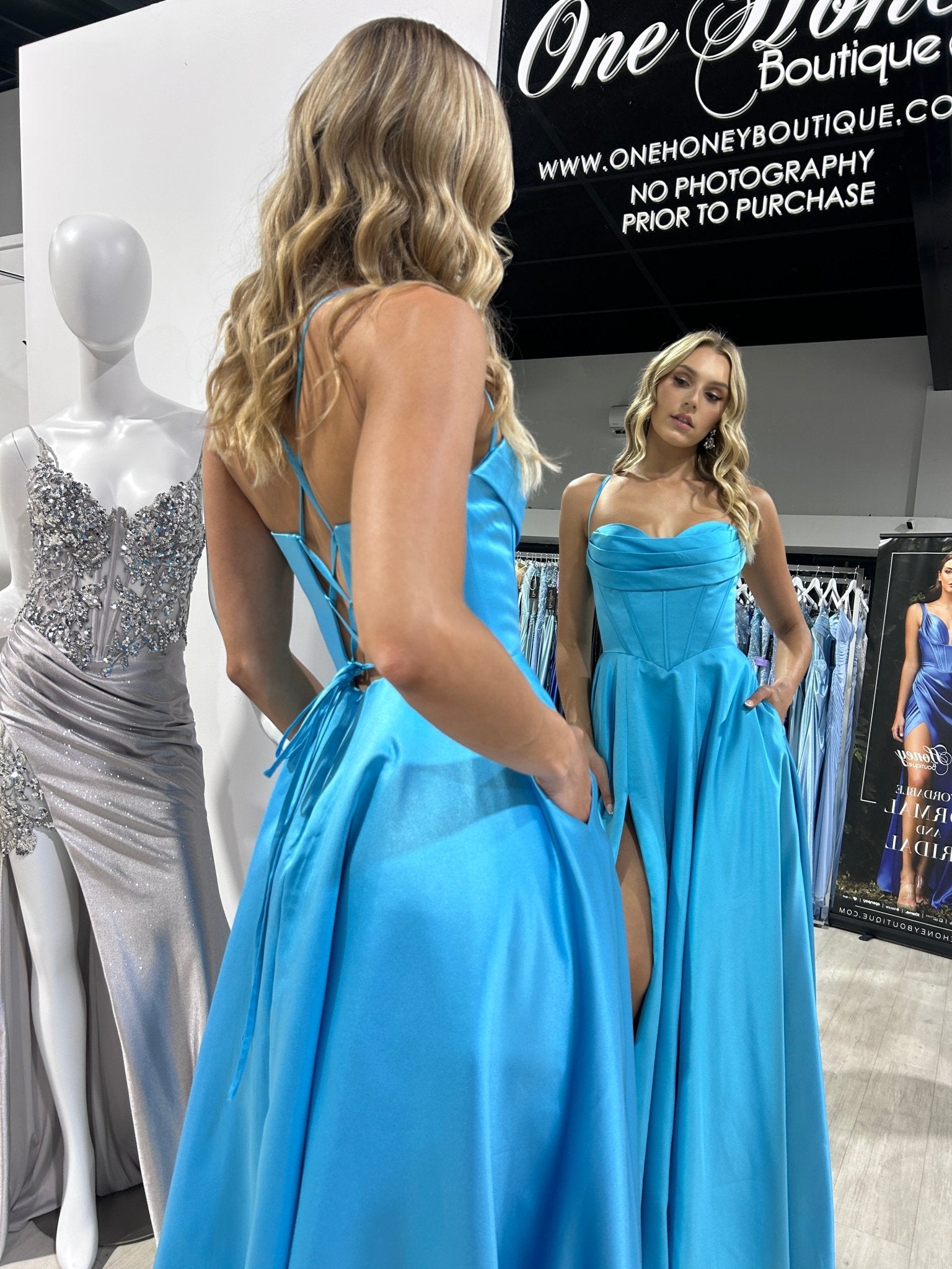 Honey Couture BRIELLA Satin Corset Ball Gown Formal Dress in Australia | One Honey Boutique