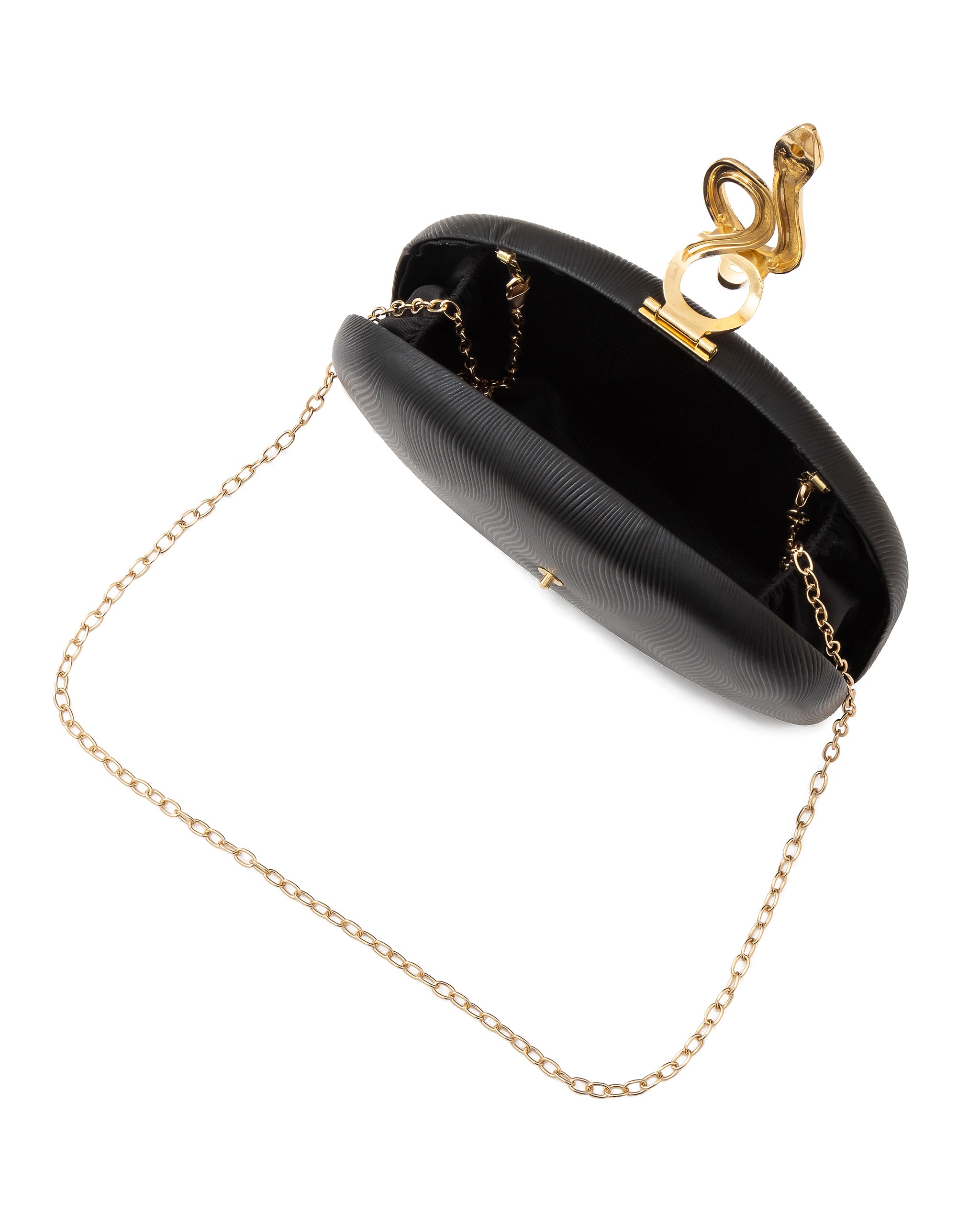 Gregory Ladner GBGU005D Black Velvet Snake Clasp Clutch Bag