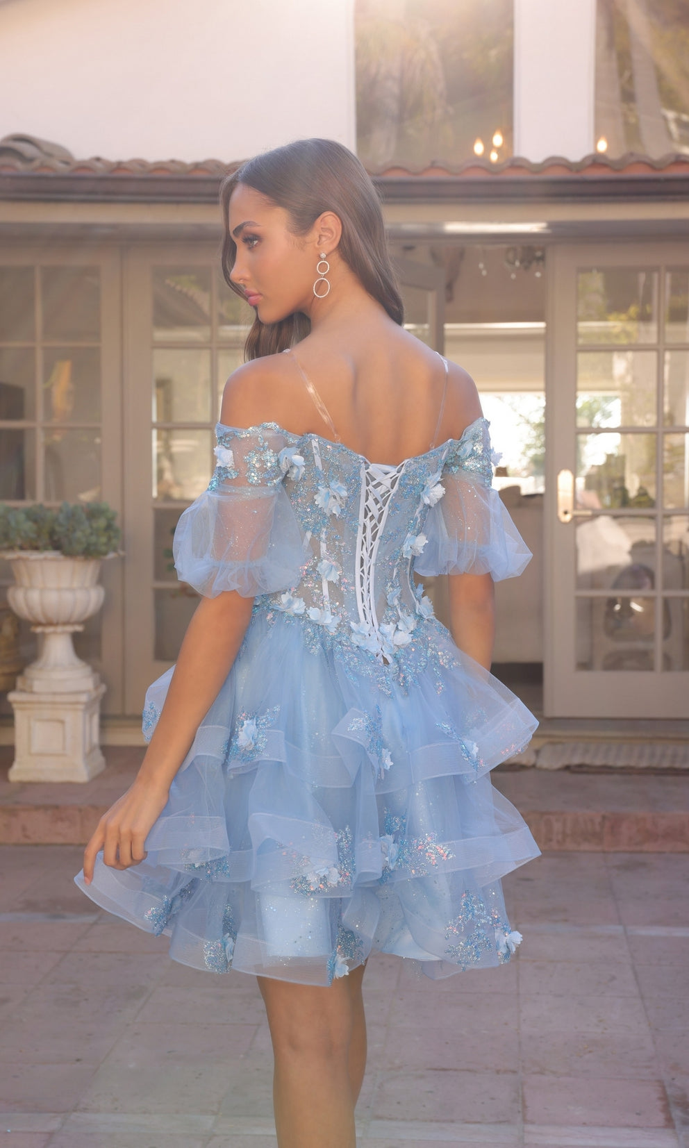 AURIELIE Pink 3D Floral Convertible Tulle Layered Oversize Ball Gown School Formal & Prom Dress
