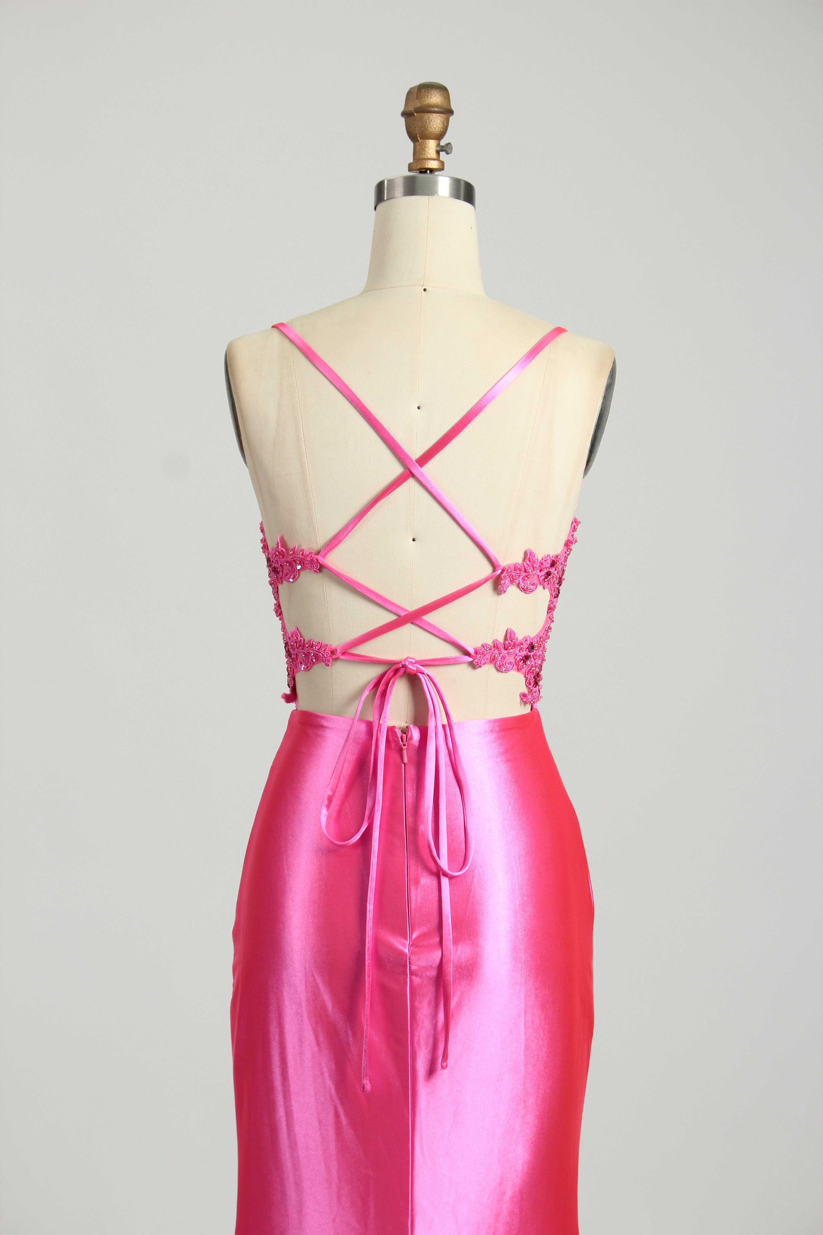 Honey Couture ALORA Fuchsia Hot Pink Embellished Bustier Corset Satin Mermaid Formal Dress