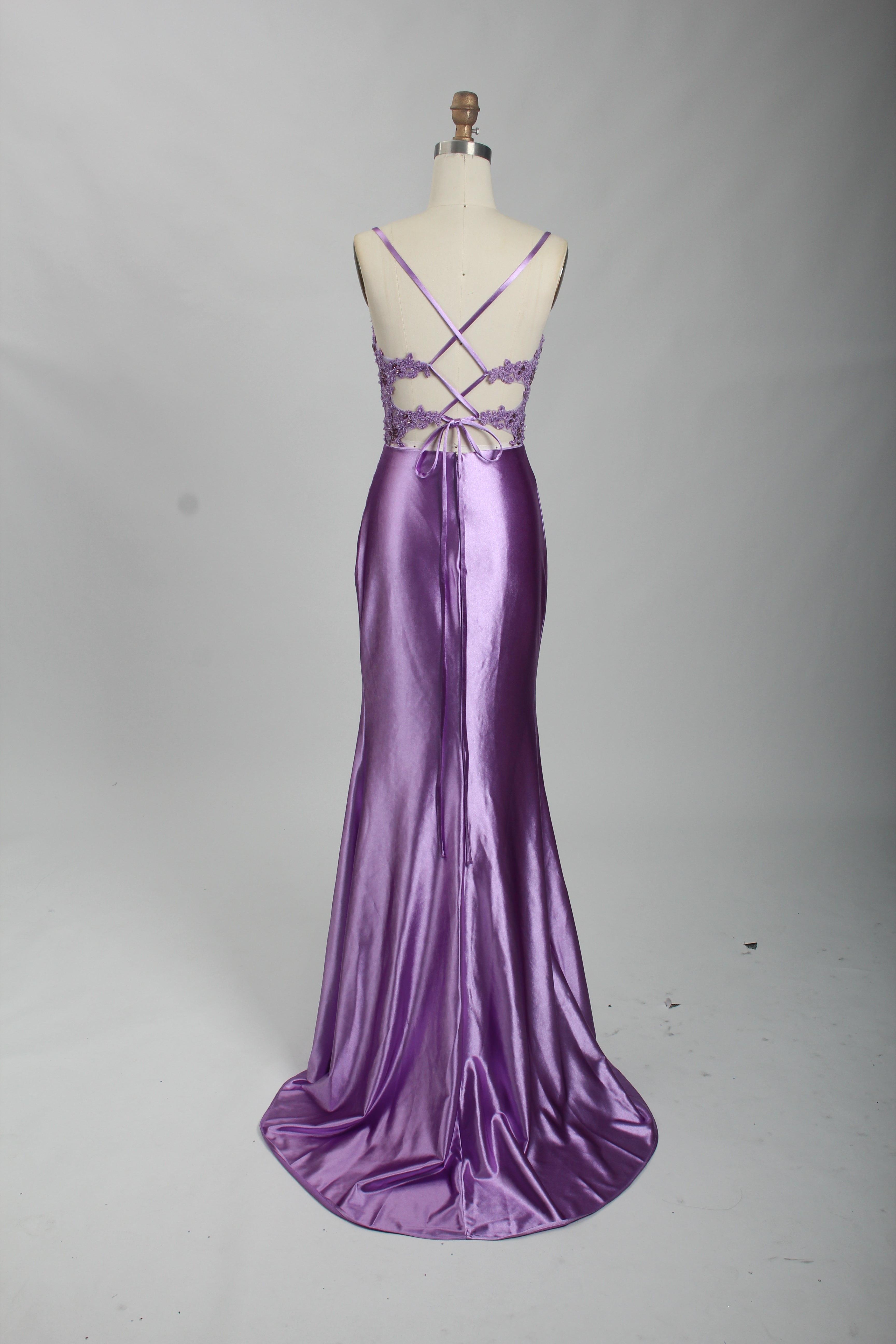 Honey Couture ALORA Lilac Purple Embellished Bustier Corset Satin Mermaid Formal Dress