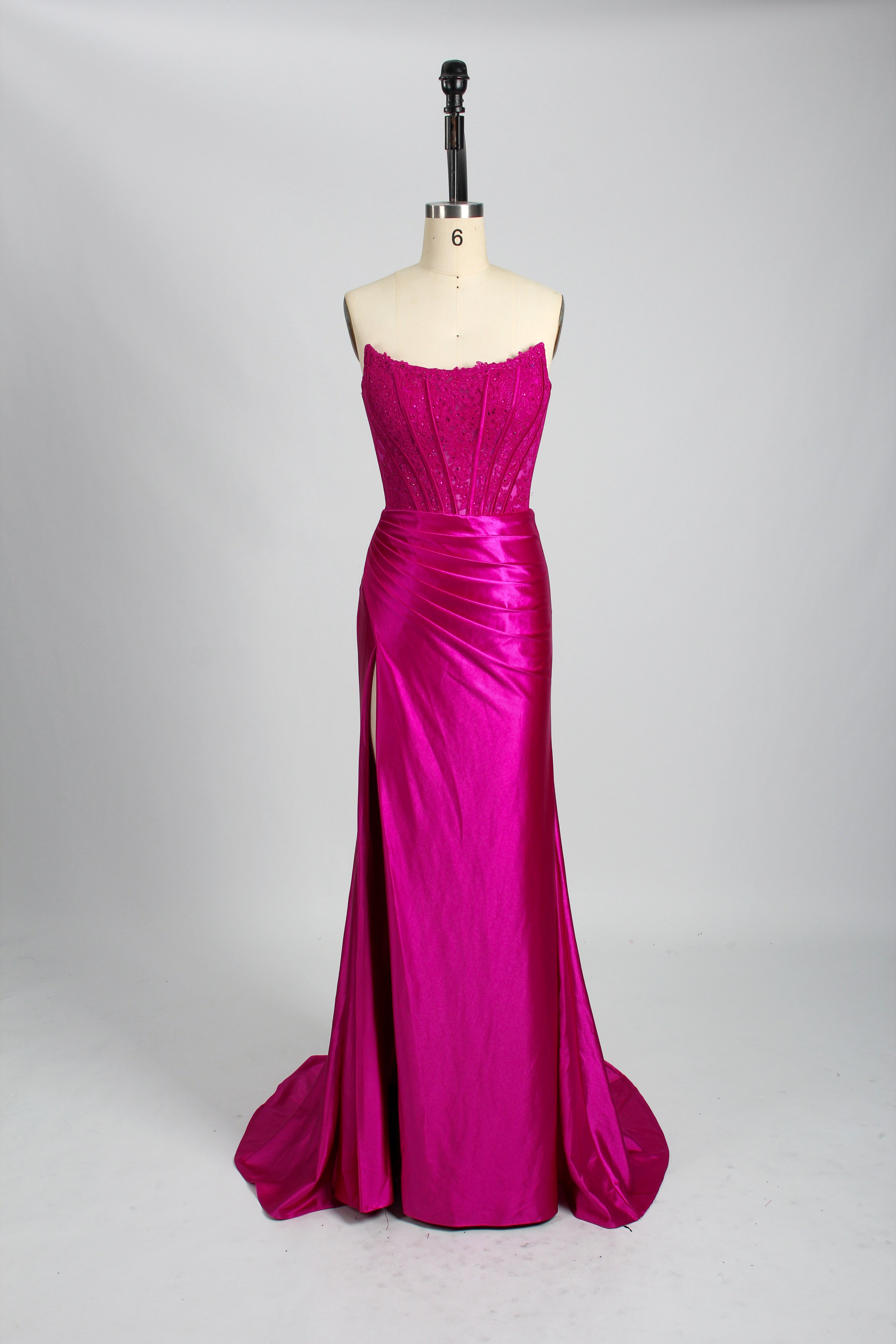 Honey Couture AUGUST Hot Pink Strapless Embellished Bustier Satin Mermaid Formal Dress