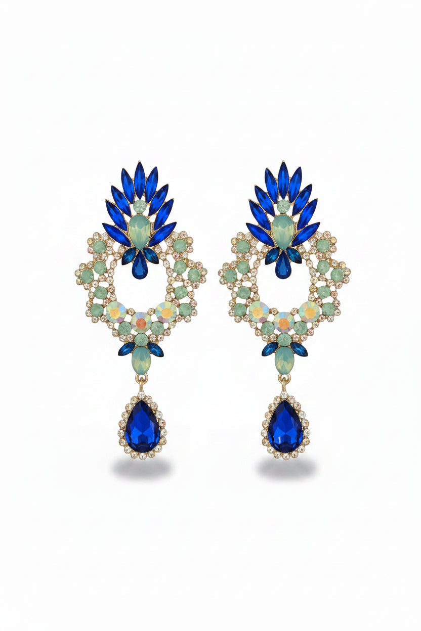 Honey Couture ISADORA Royal Blue Crystal Statement Chandelier Earrings