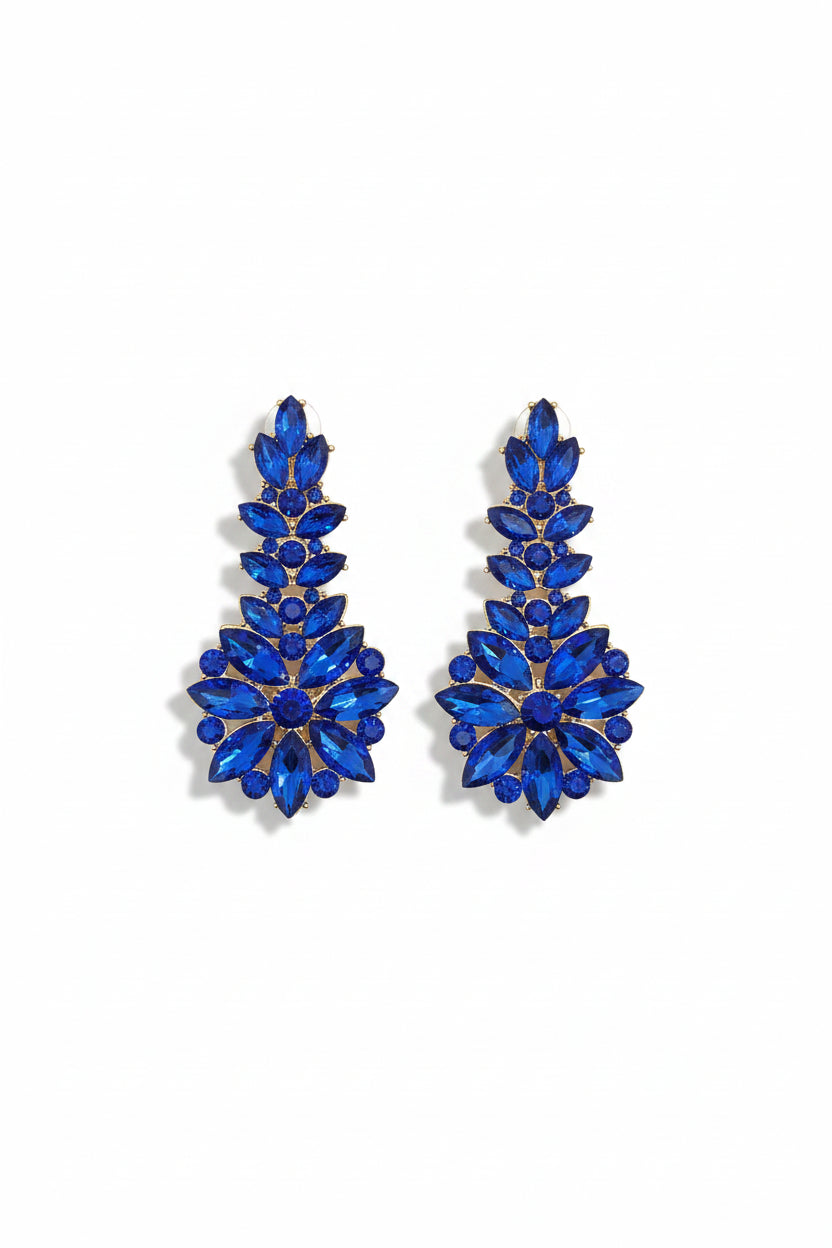 Honey Couture SERAPHINA Royal Blue Crystal Statement Drop Earrings
