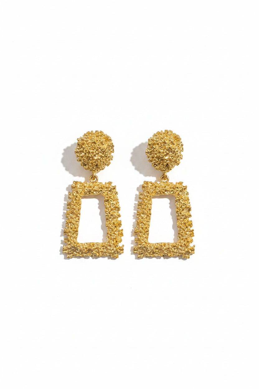 Honey Couture MONACO Textured Gold Geometric Statement Earrings