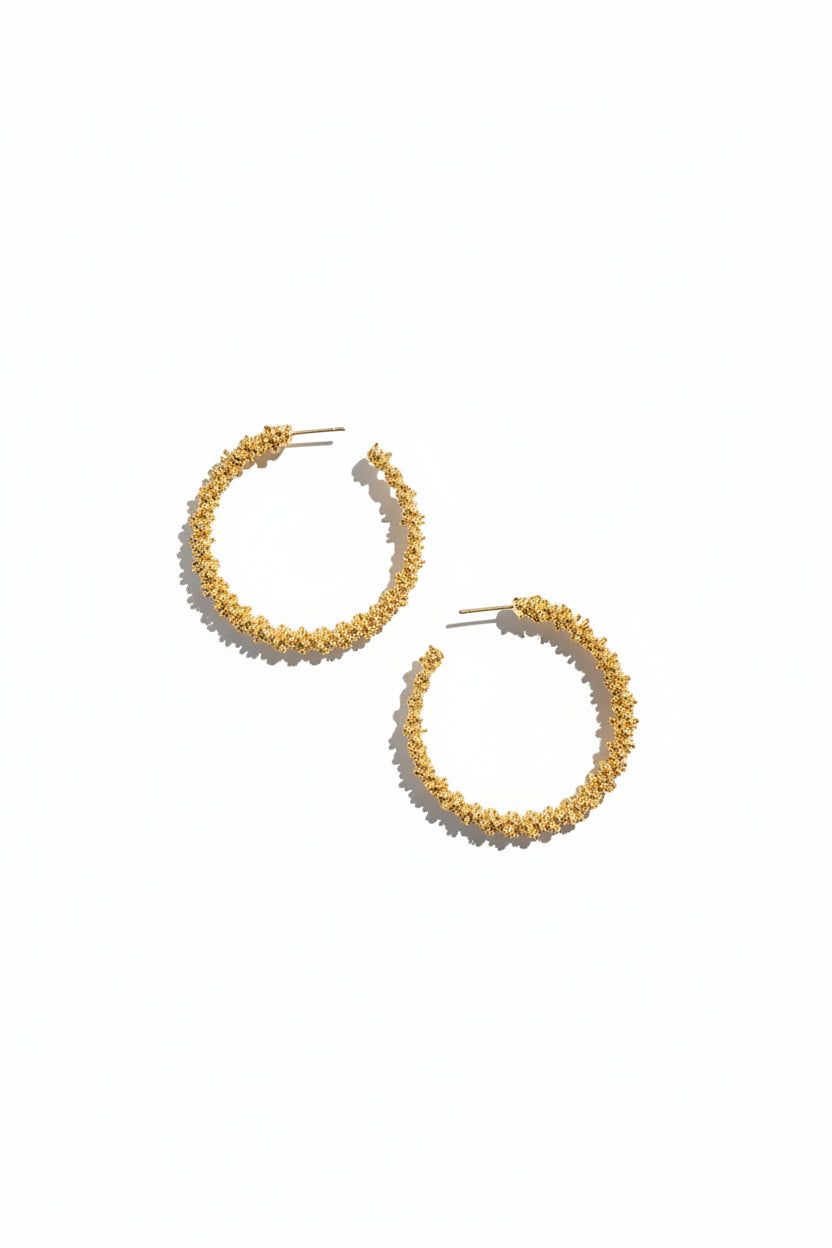 Honey Couture MILANO Textured Gold Statement Hoop Earrings