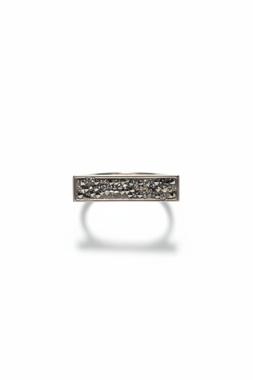 House of Harlow MONROE Gunmetal Crystal Bar Statement Ring