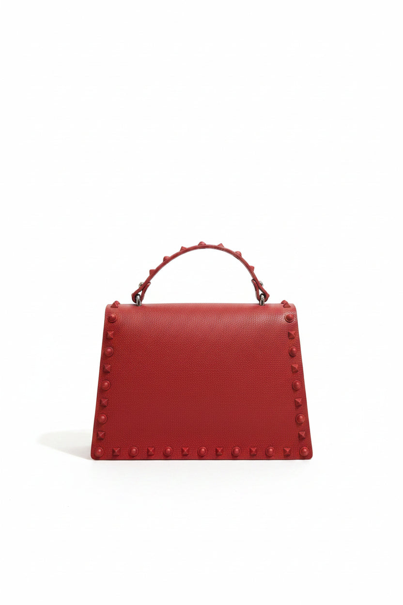 Honey Couture VIXEN Red Studded Structured Faux Leather Mini Handbag