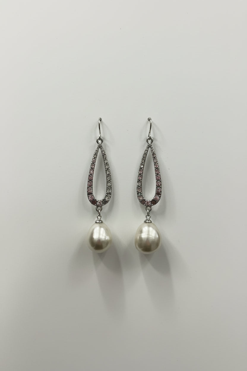 Gregory Ladner Silver Crystal Teardrop Pearl Earrings