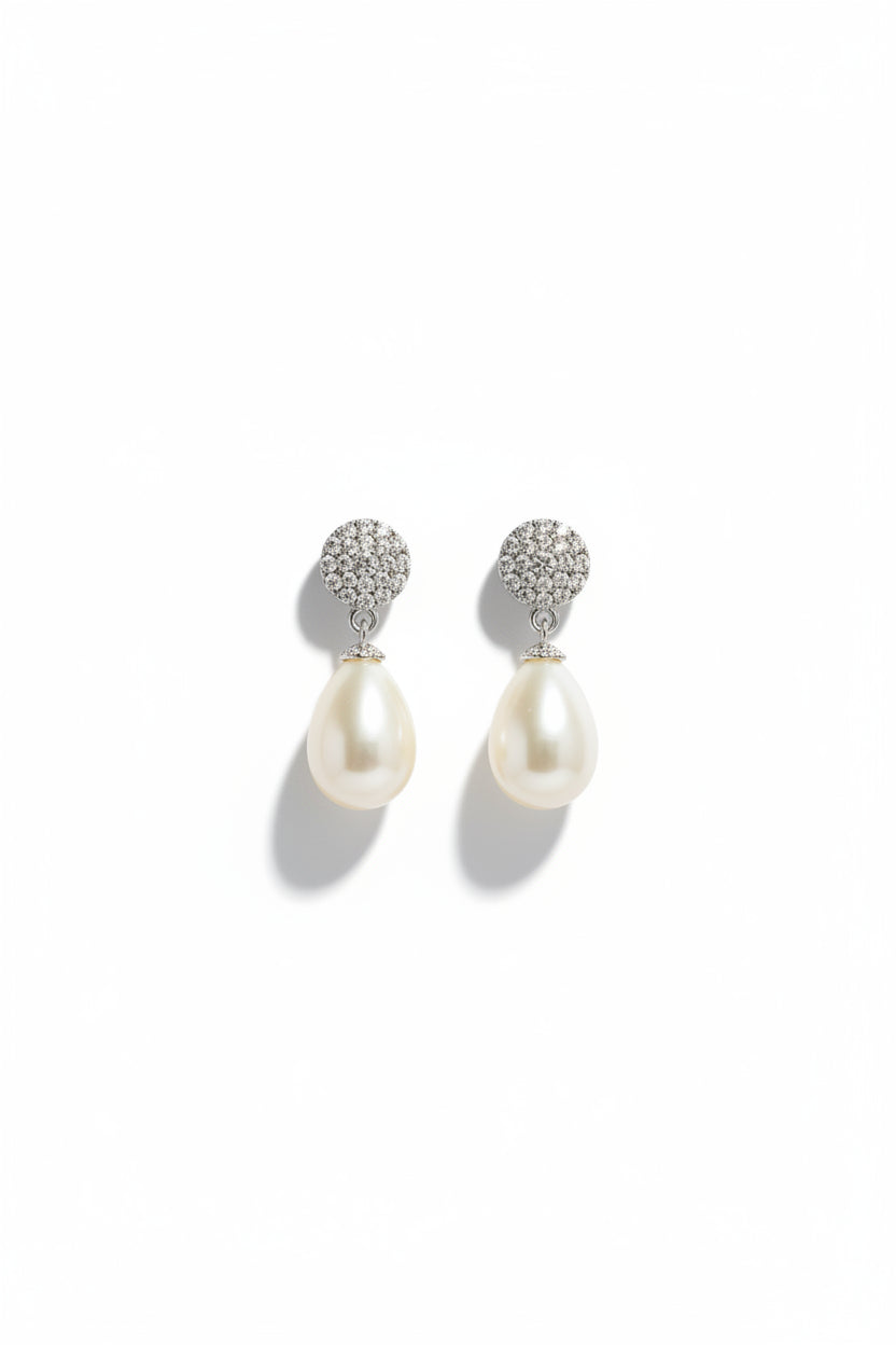 Gregory Ladner Silver Crystal Pearl Drop Earrings