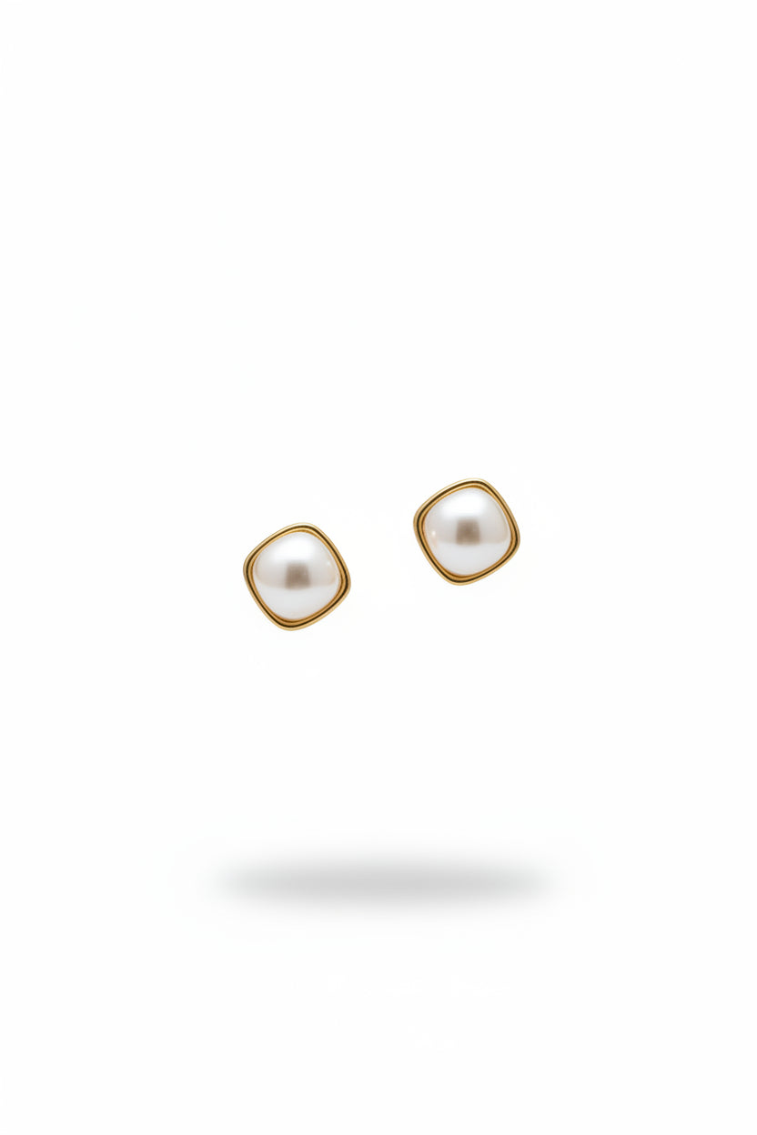 Gregory Ladner Gold Pearl Sculpted Frame Stud Earrings