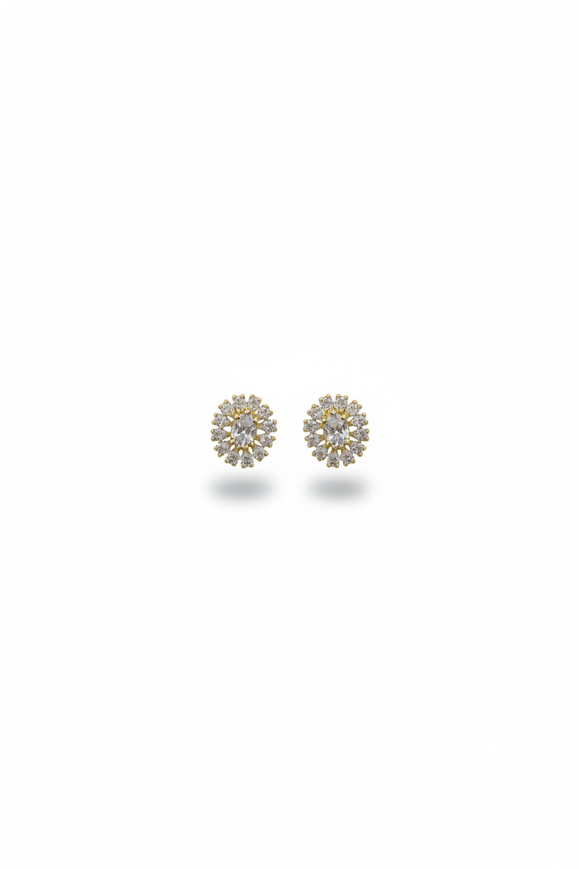 Gregory Ladner Gold Oval Crystal Halo Stud Earrings