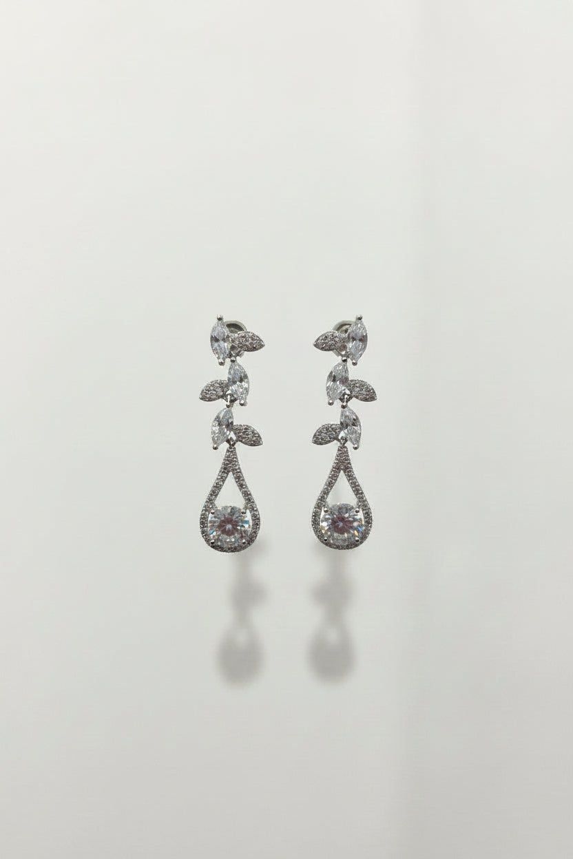 Gregory Ladner Silver Crystal Leaf Teardrop Earrings