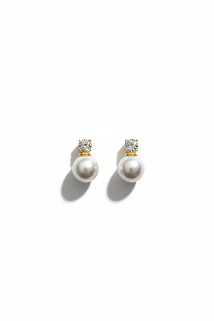 Gregory Ladner Gold Crystal & Pearl Statement Stud Earrings