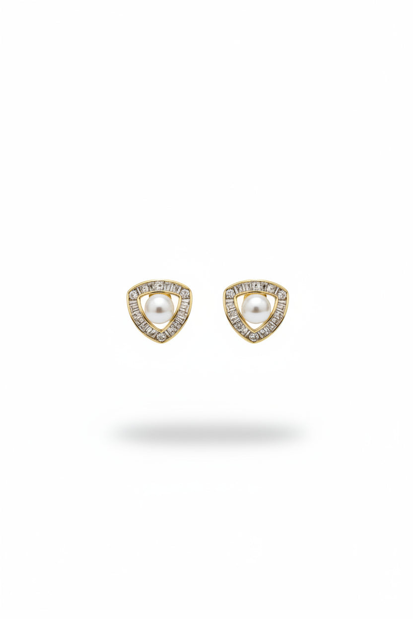 Gregory Ladner Gold Pearl & Baguette Crystal Teardrop Stud Earrings