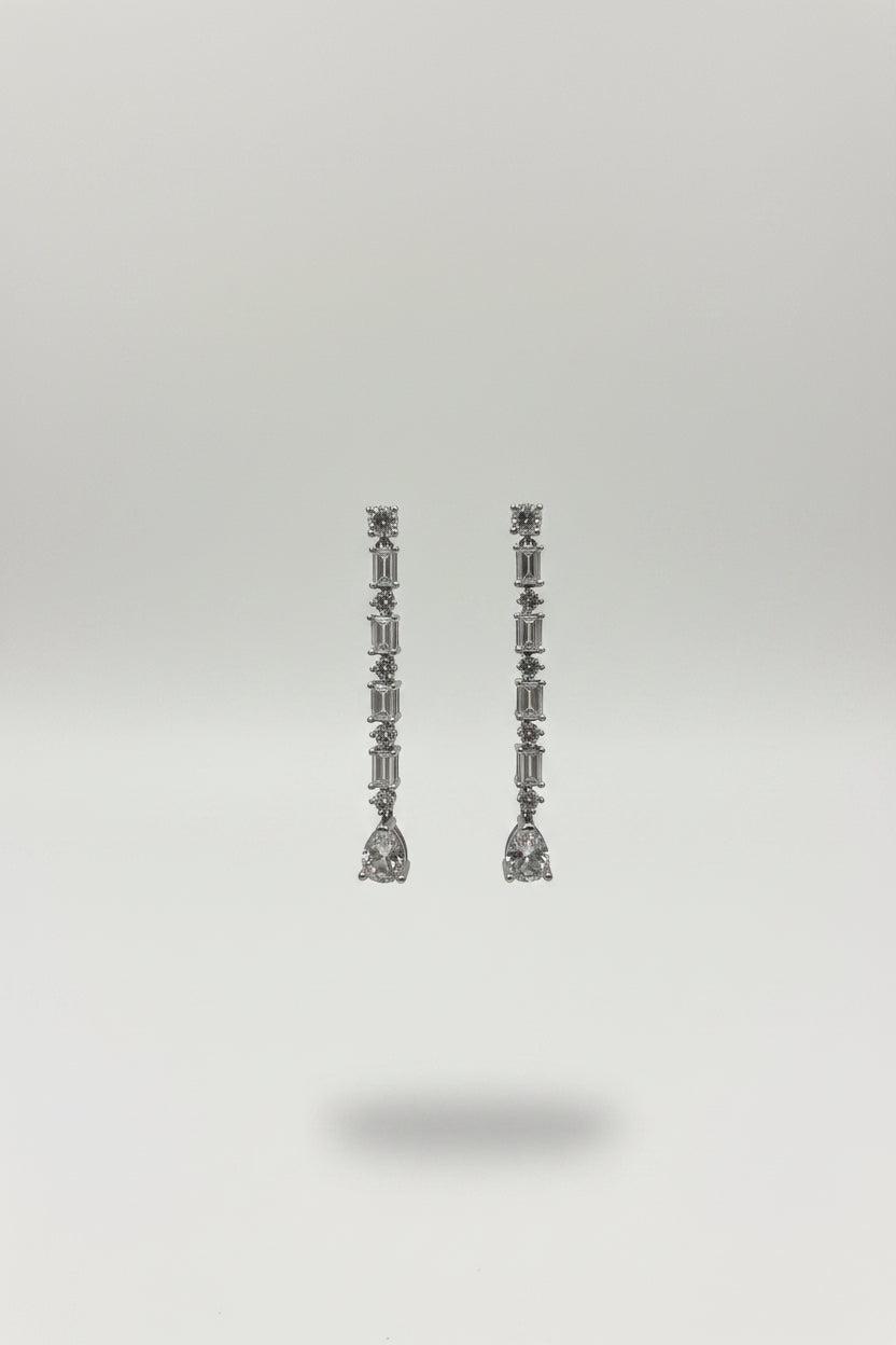 Gregory Ladner Silver Baguette Crystal Linear Drop Earrings