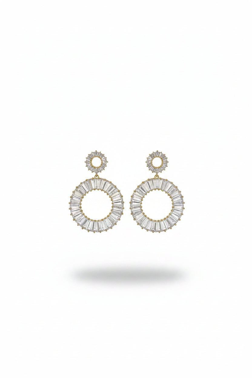 Gregory Ladner Gold Baguette Crystal Circle Drop Earrings